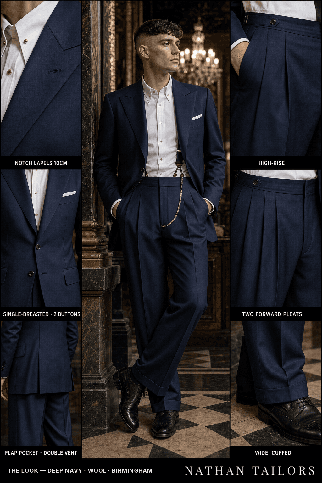 deep navy single-breasted bespoke suit — custom tailored by Nathan Tailors, the Hoi An custom tailor