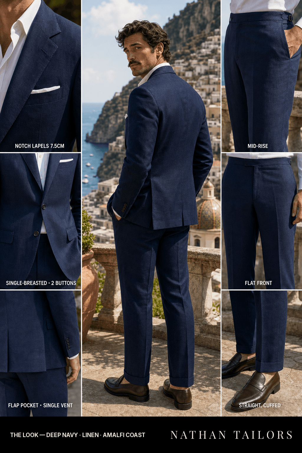 deep navy single-breasted bespoke suit — custom tailored by Nathan Tailors, the Hoi An custom tailor