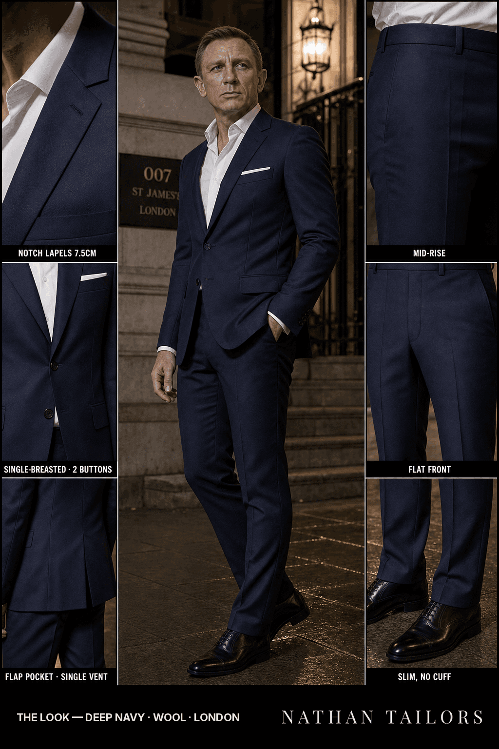 deep navy single-breasted bespoke suit — custom tailored by Nathan Tailors, the Hoi An custom tailor