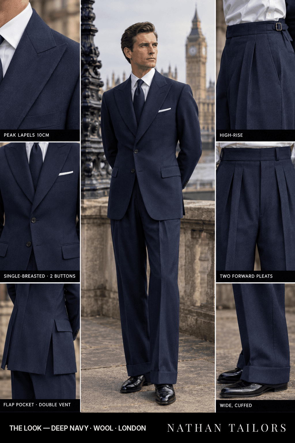 navy wool wedding-guest suit — Atelier render by Nathan Tailors