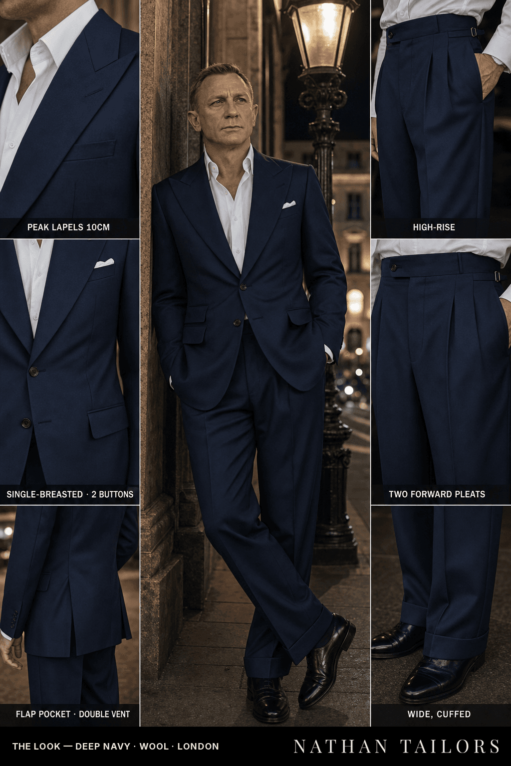 deep navy single-breasted bespoke suit — custom tailored by Nathan Tailors, the Hoi An custom tailor