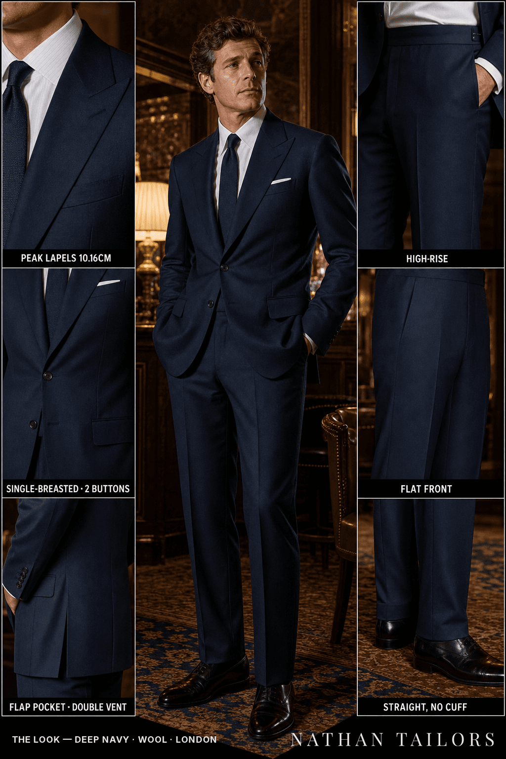 deep navy single-breasted bespoke suit — custom tailored by Nathan Tailors, the Hoi An custom tailor