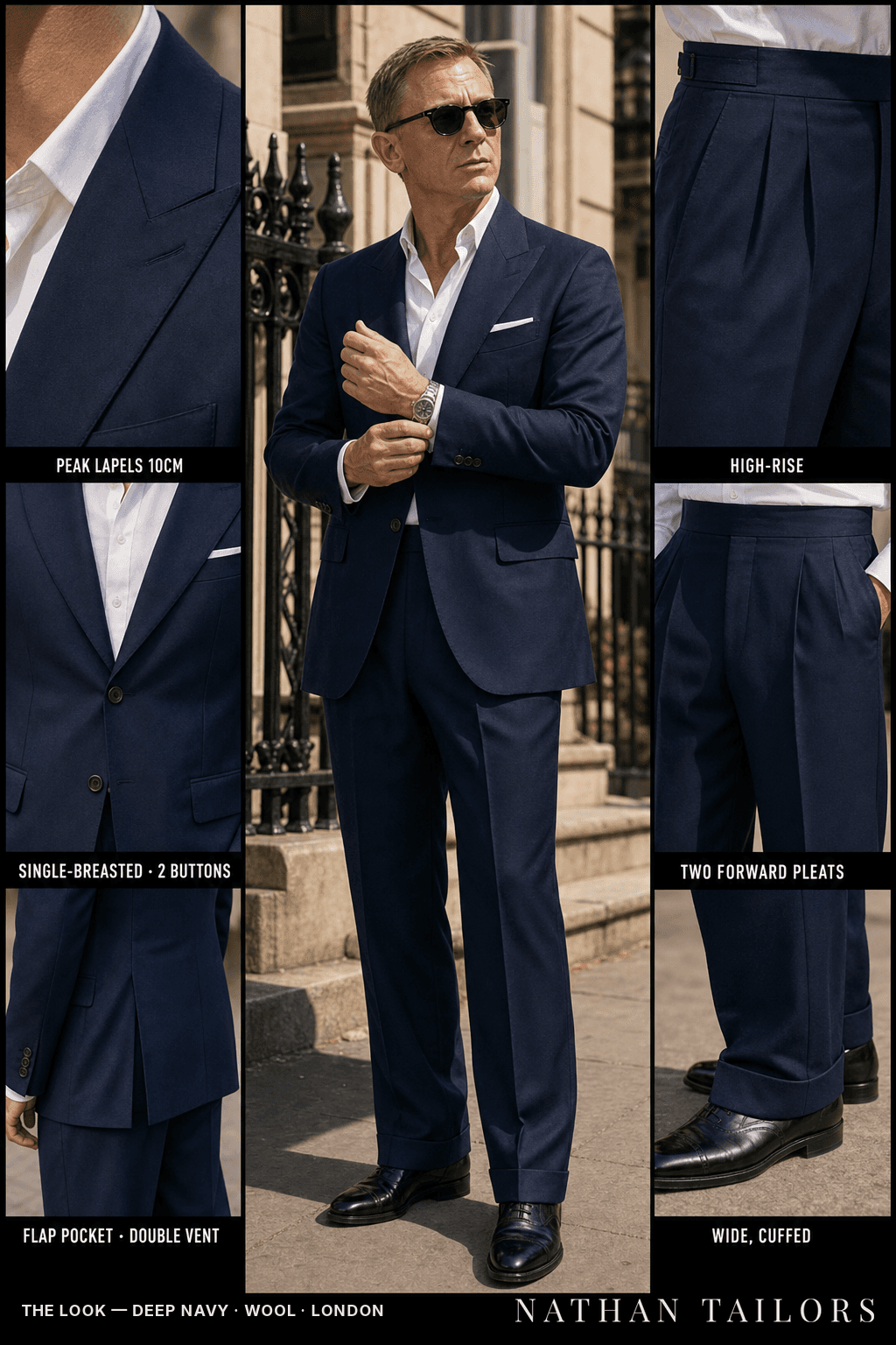 deep navy single-breasted bespoke suit — custom tailored by Nathan Tailors, the Hoi An custom tailor