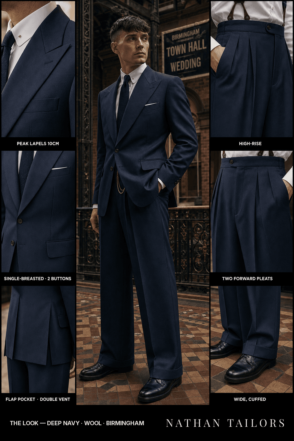 deep navy single-breasted bespoke suit — custom tailored by Nathan Tailors, the Hoi An custom tailor