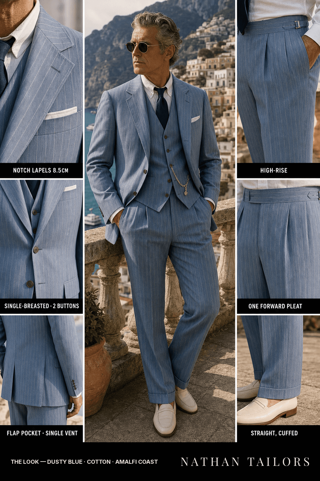 dusty blue chalk_stripe single-breasted bespoke suit — custom tailored by Nathan Tailors, the Hoi An custom tailor