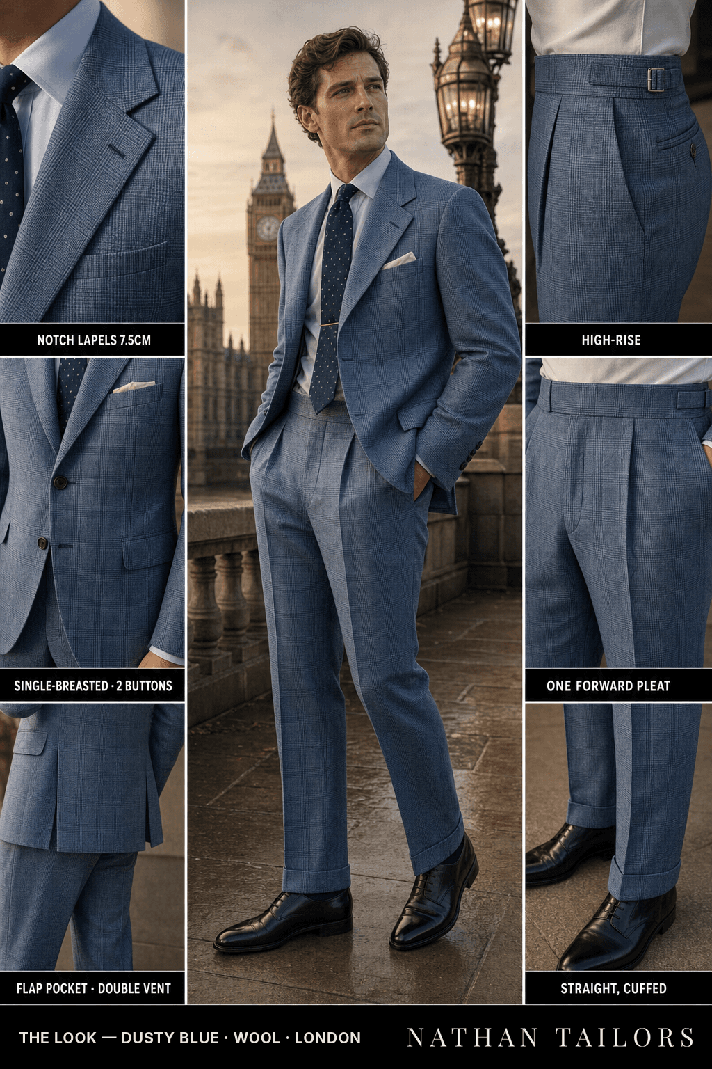 dusty blue glen_plaid single-breasted bespoke suit — custom tailored by Nathan Tailors, the Hoi An custom tailor