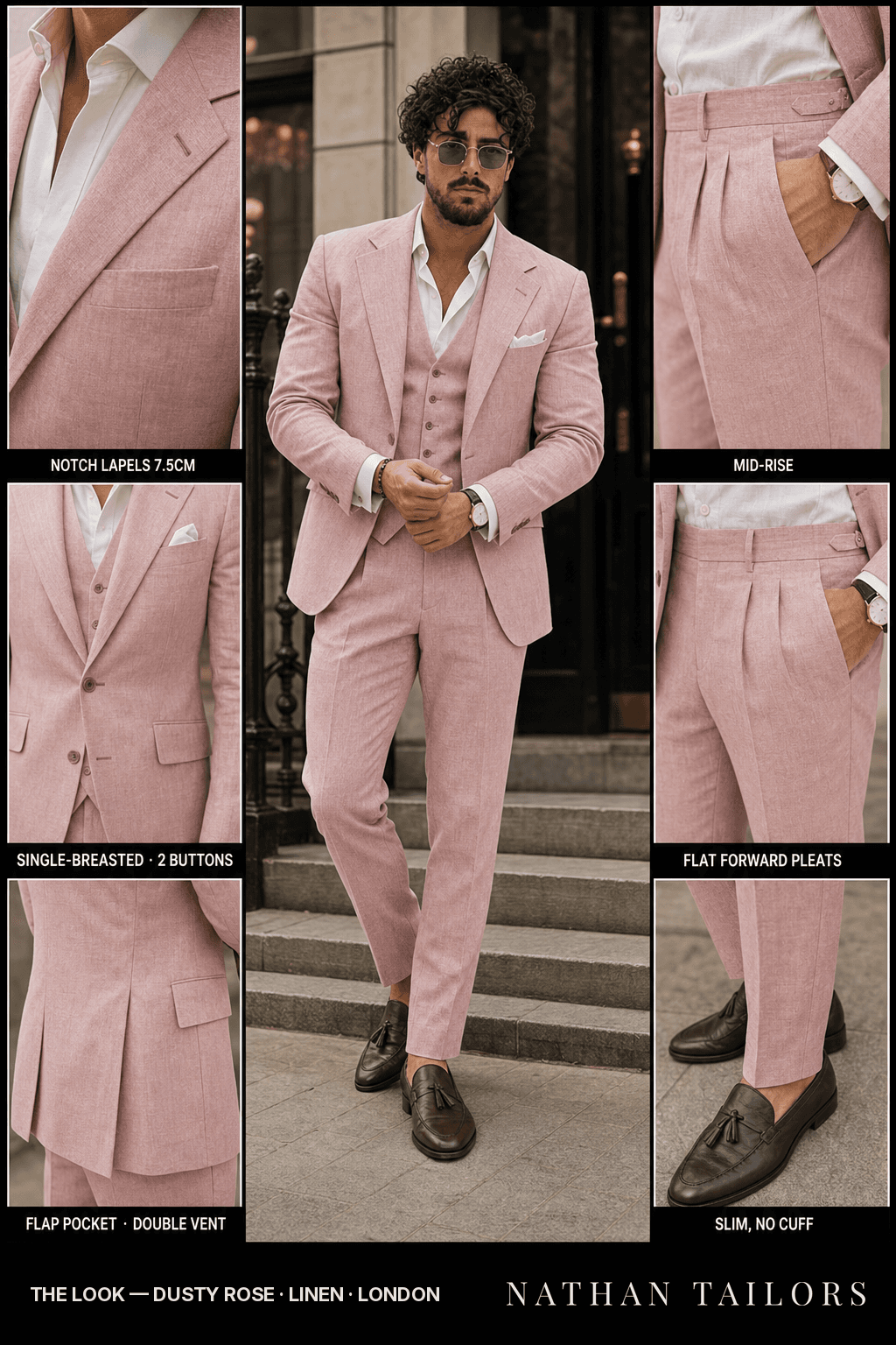 dusty rose single-breasted bespoke suit — custom tailored by Nathan Tailors, the Hoi An custom tailor