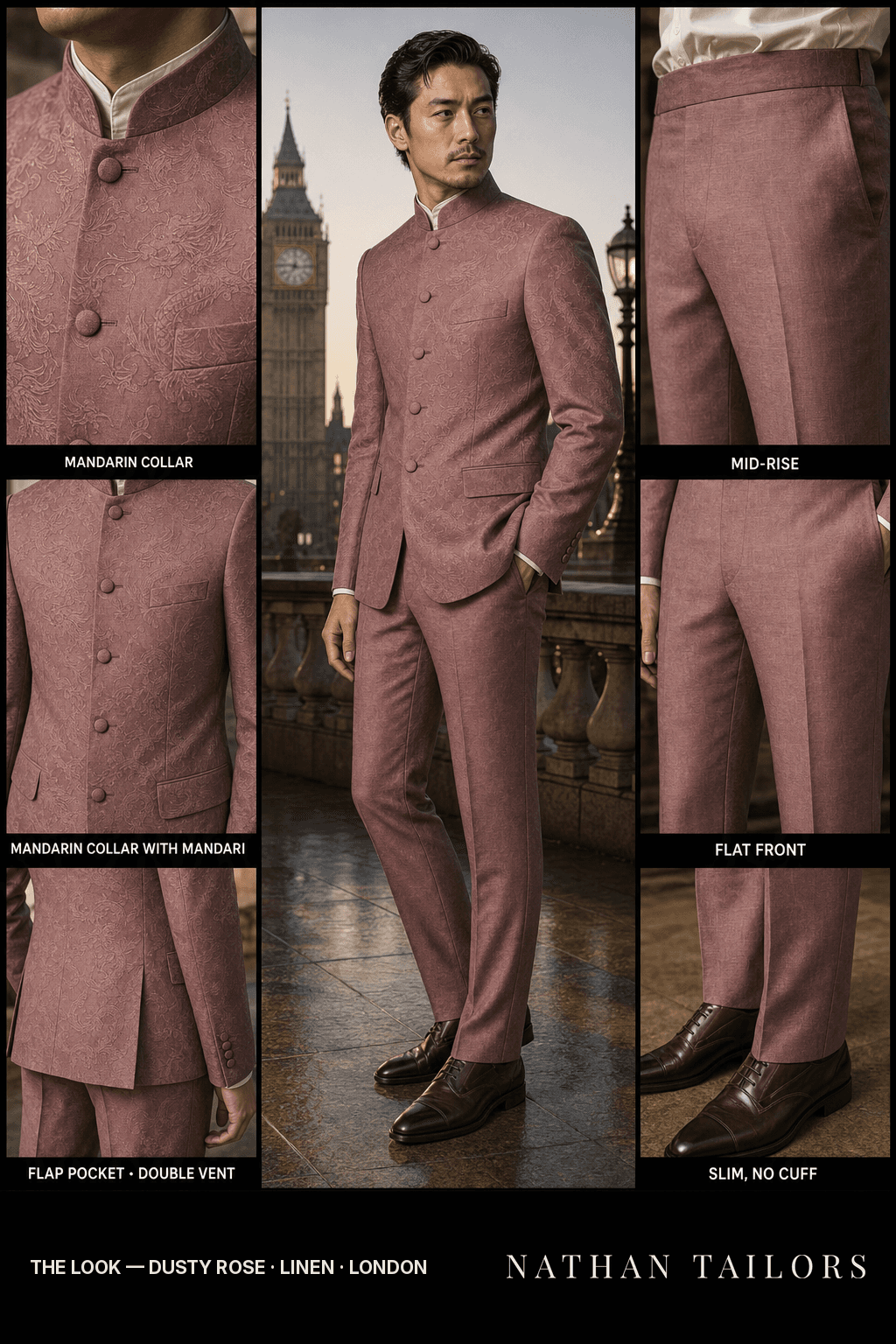 dusty rose single-breasted bespoke suit — custom tailored by Nathan Tailors, the Hoi An custom tailor