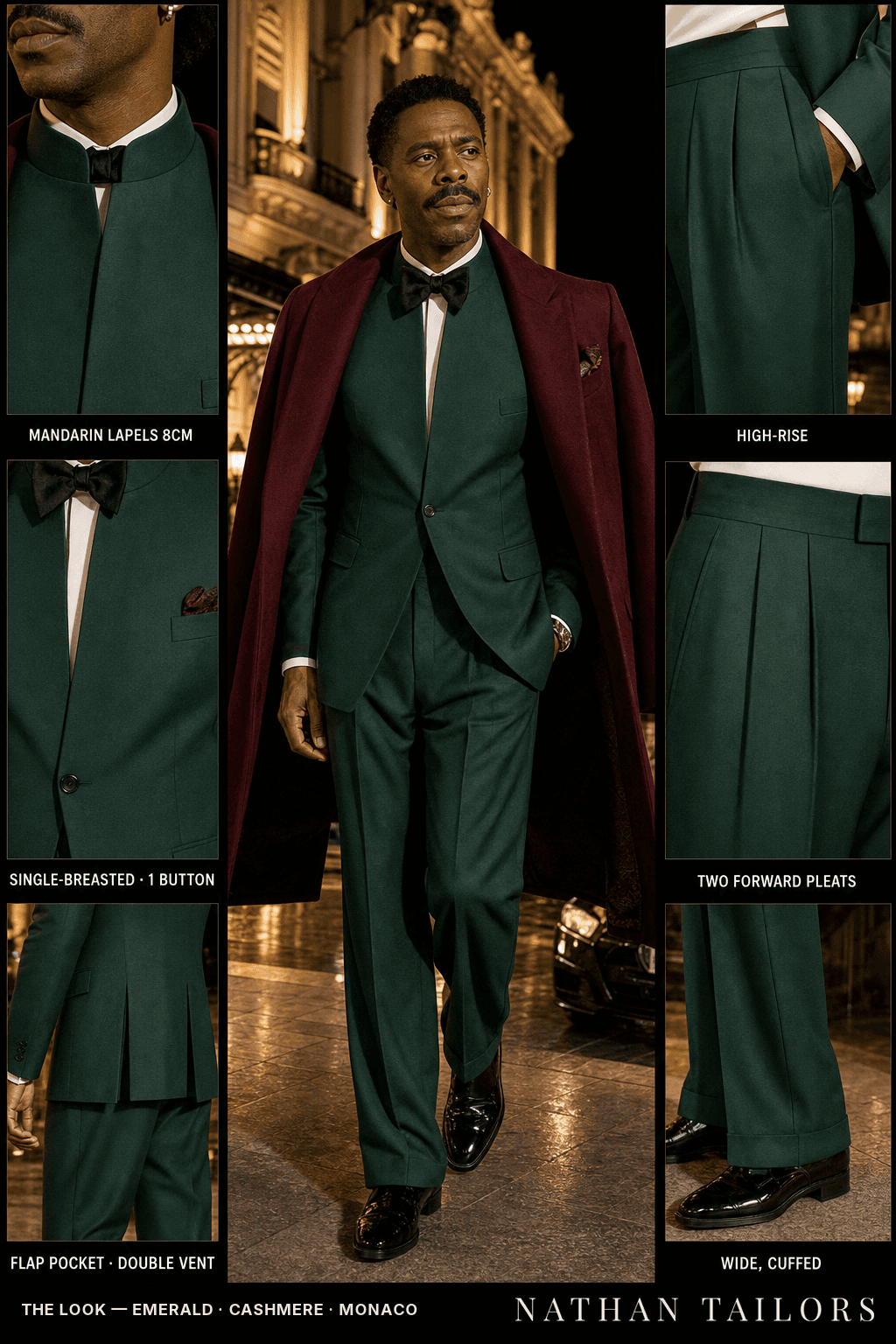 emerald single-breasted bespoke suit — custom tailored by Nathan Tailors, the Hoi An custom tailor