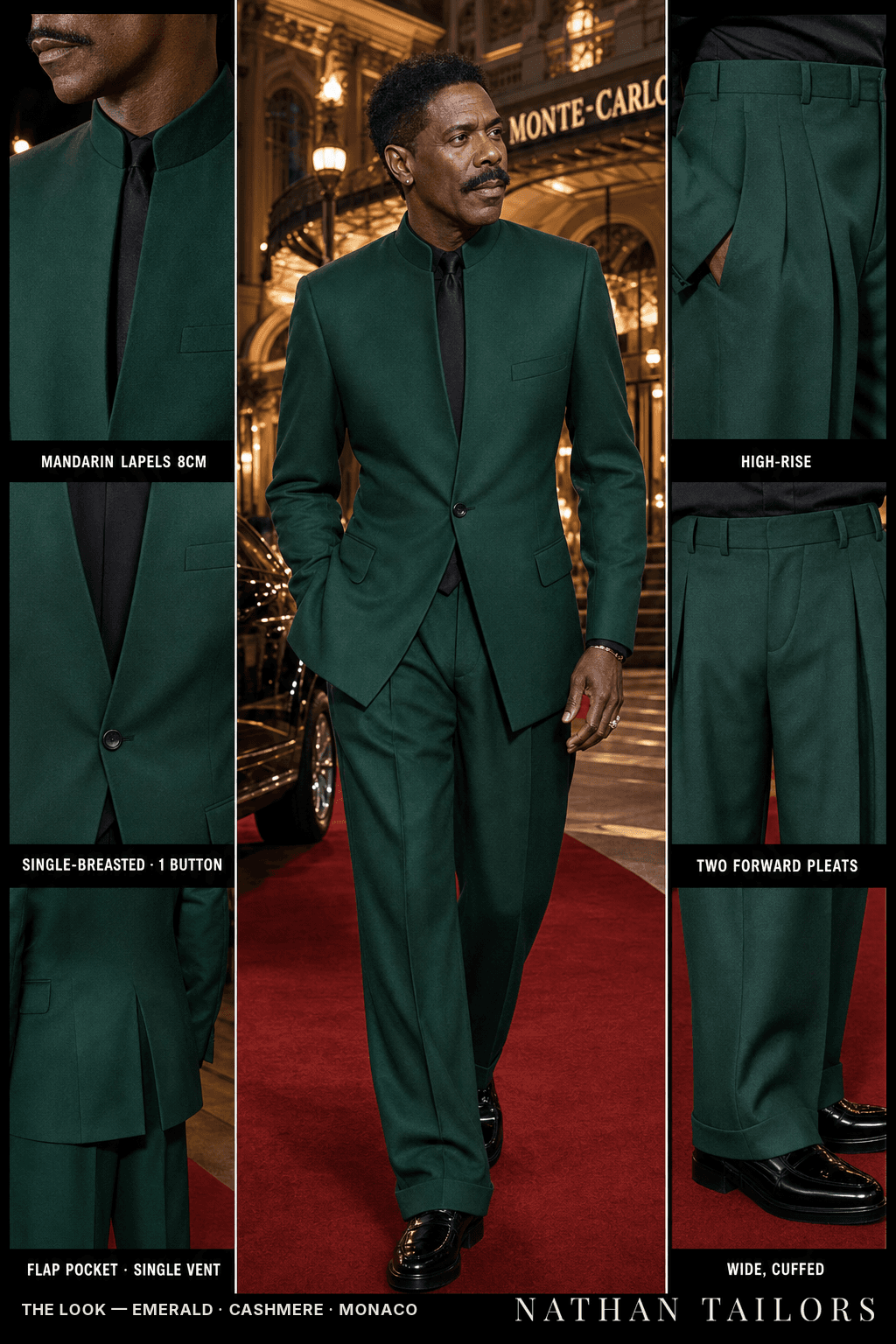emerald single-breasted bespoke suit — custom tailored by Nathan Tailors, the Hoi An custom tailor