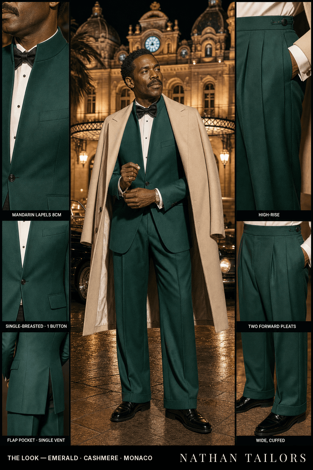 emerald single-breasted bespoke suit — custom tailored by Nathan Tailors, the Hoi An custom tailor