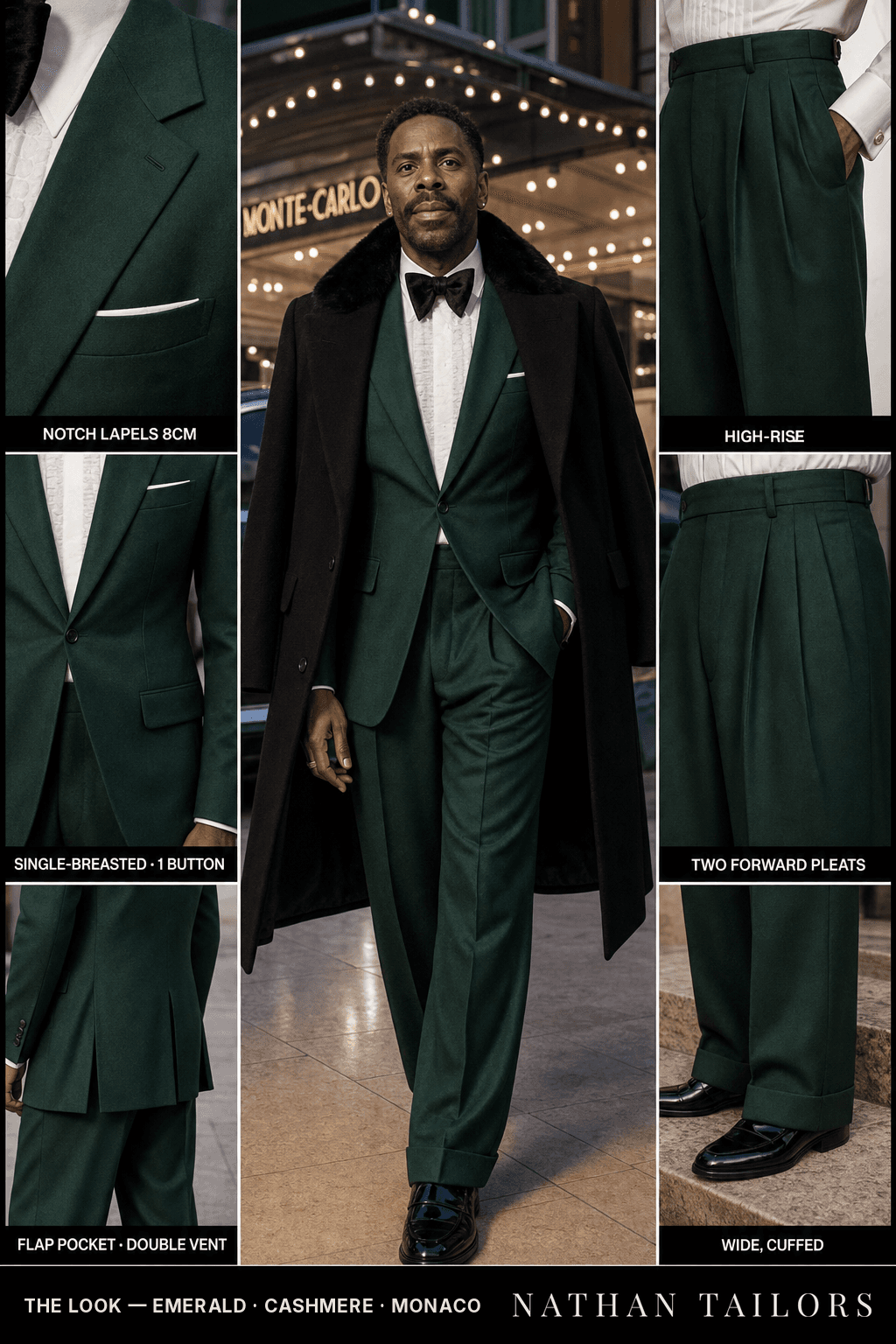 emerald single-breasted bespoke suit — custom tailored by Nathan Tailors, the Hoi An custom tailor