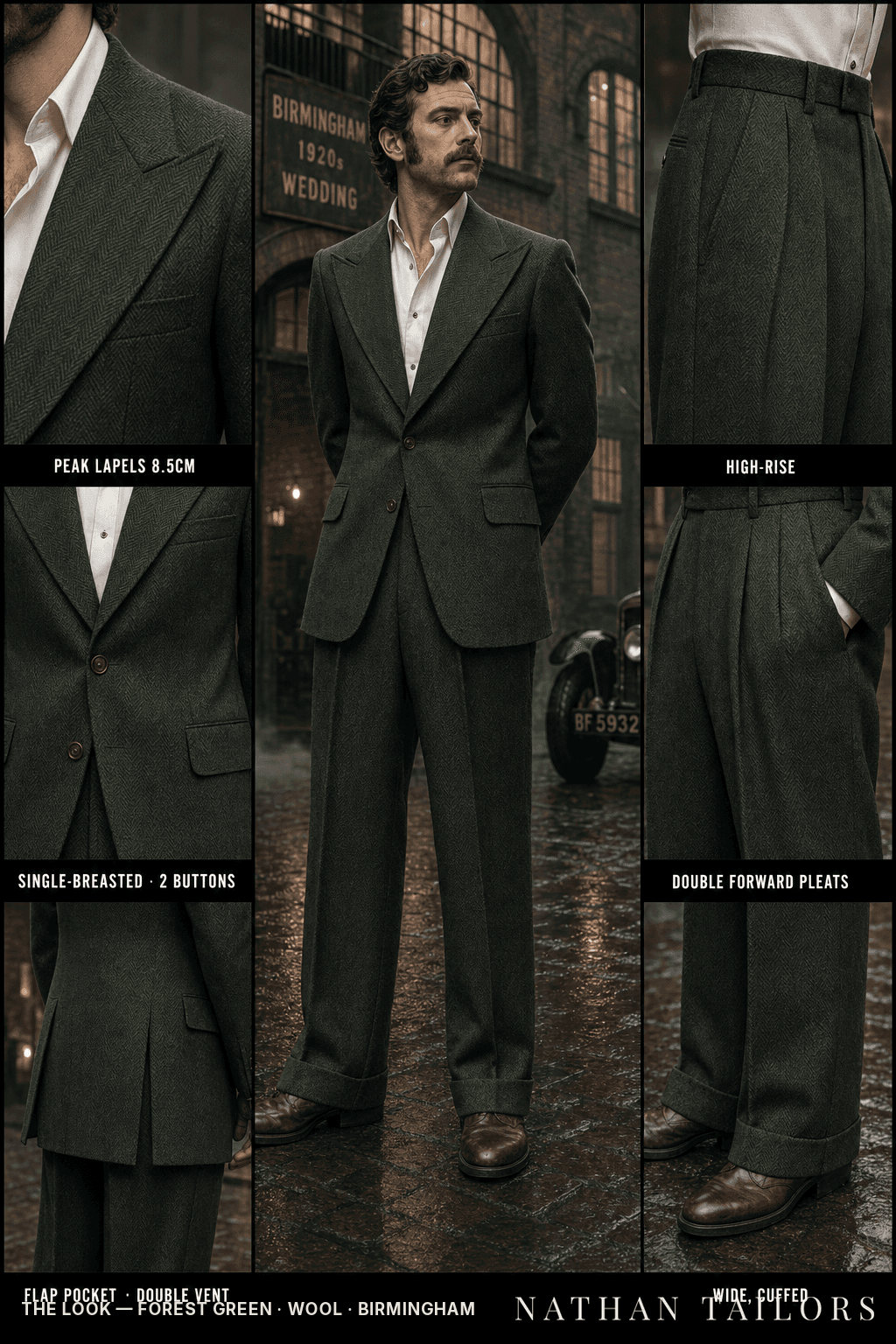 forest green herringbone single-breasted bespoke suit — custom tailored by Nathan Tailors, the Hoi An custom tailor