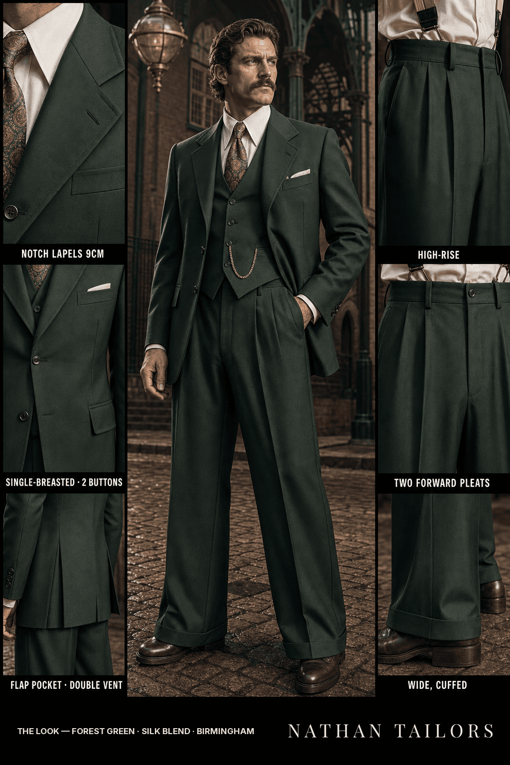 forest green single-breasted bespoke suit — custom tailored by Nathan Tailors, the Hoi An custom tailor