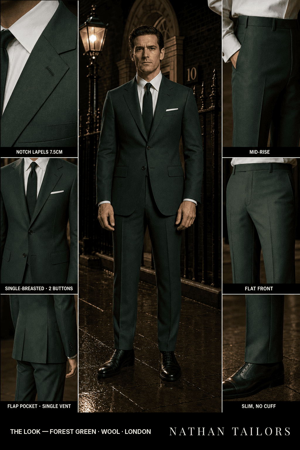 forest green single-breasted bespoke suit — custom tailored by Nathan Tailors, the Hoi An custom tailor