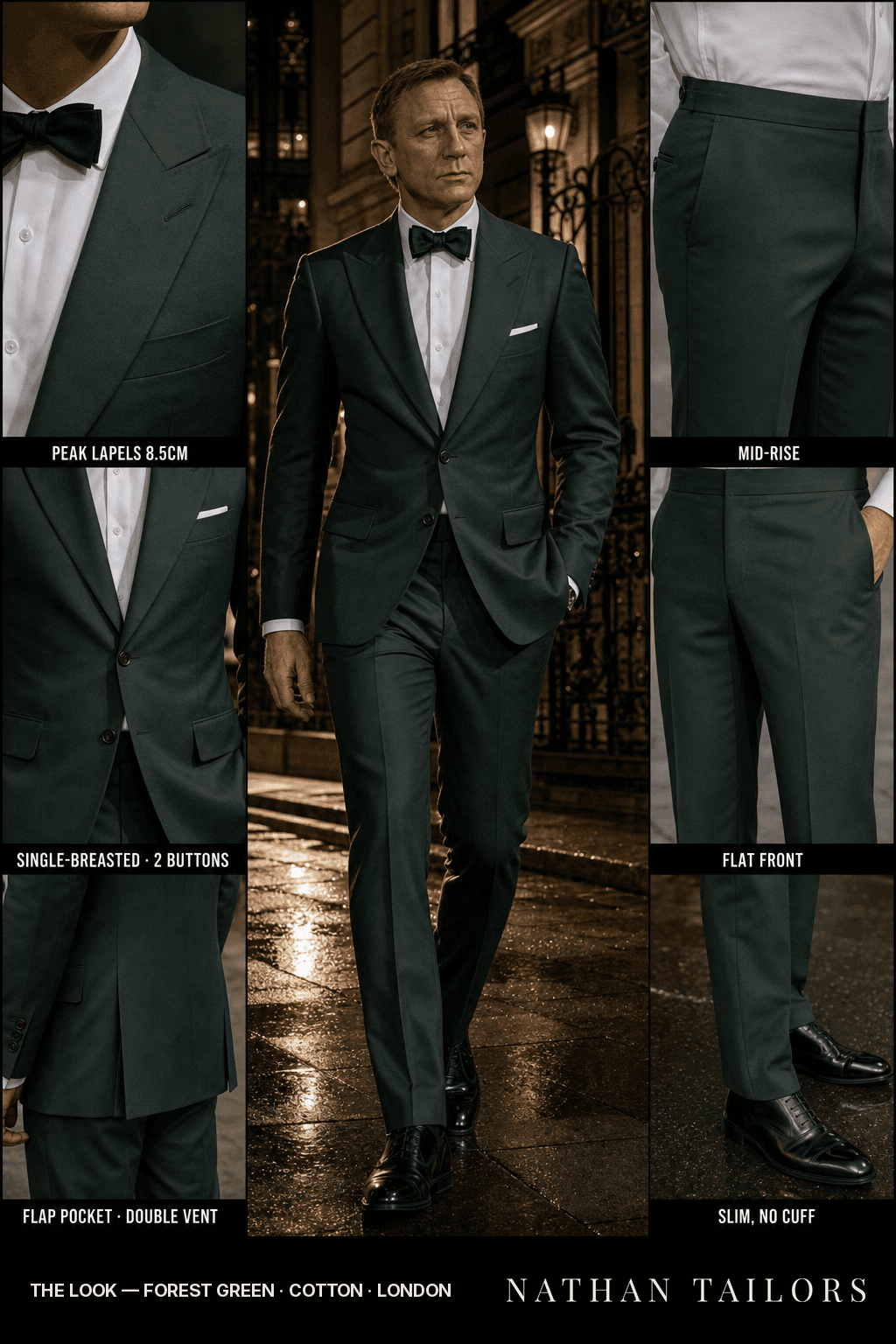 forest green single-breasted bespoke suit — custom tailored by Nathan Tailors, the Hoi An custom tailor