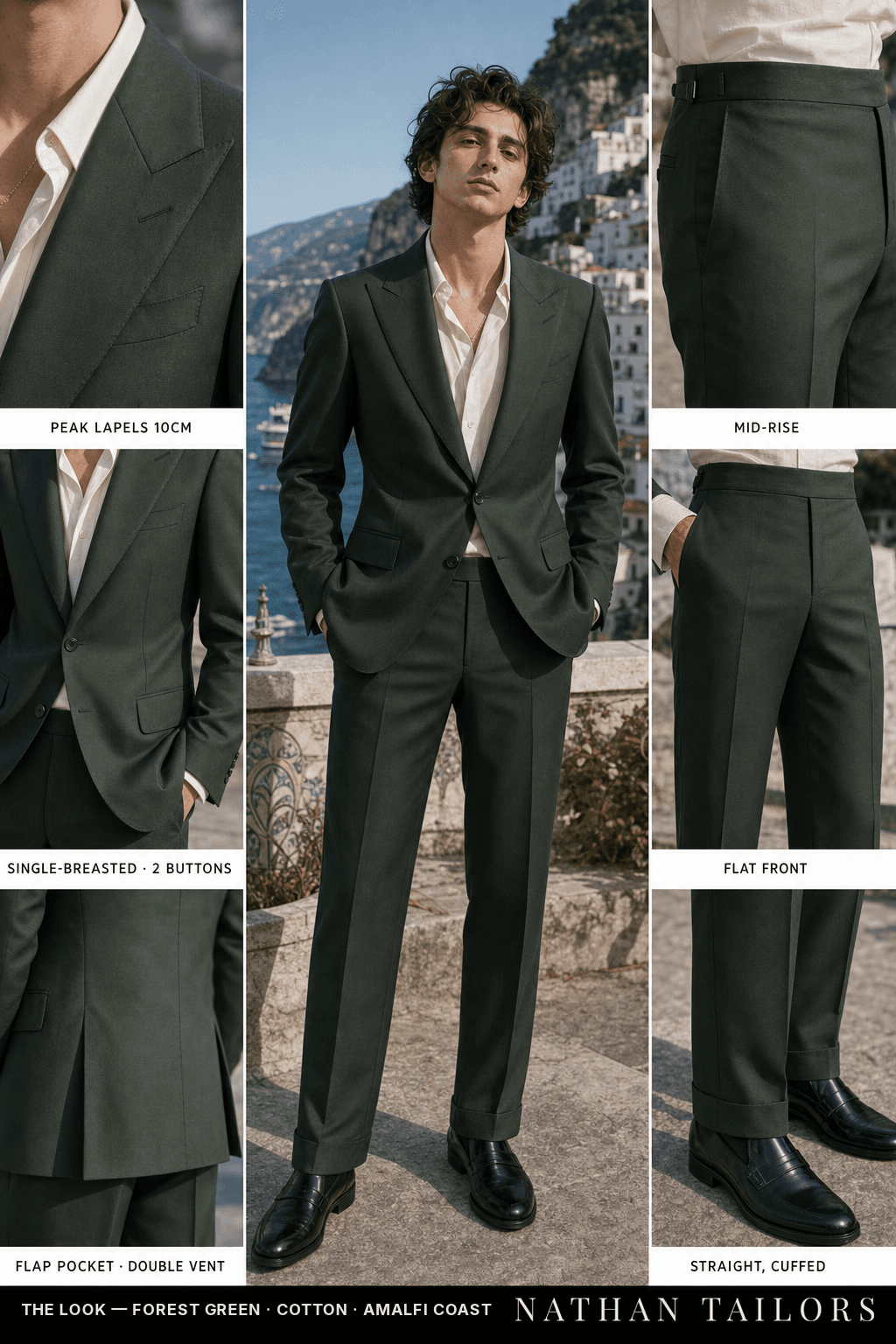 forest green single-breasted bespoke suit — custom tailored by Nathan Tailors, the Hoi An custom tailor