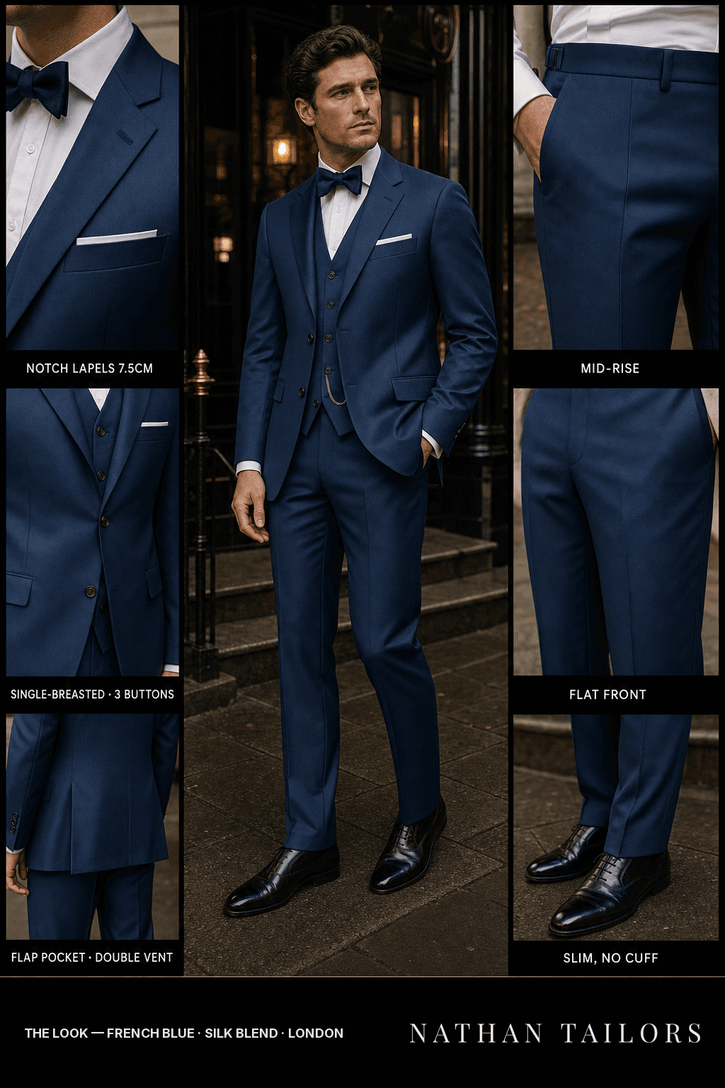 french blue single-breasted bespoke suit — custom tailored by Nathan Tailors, the Hoi An custom tailor