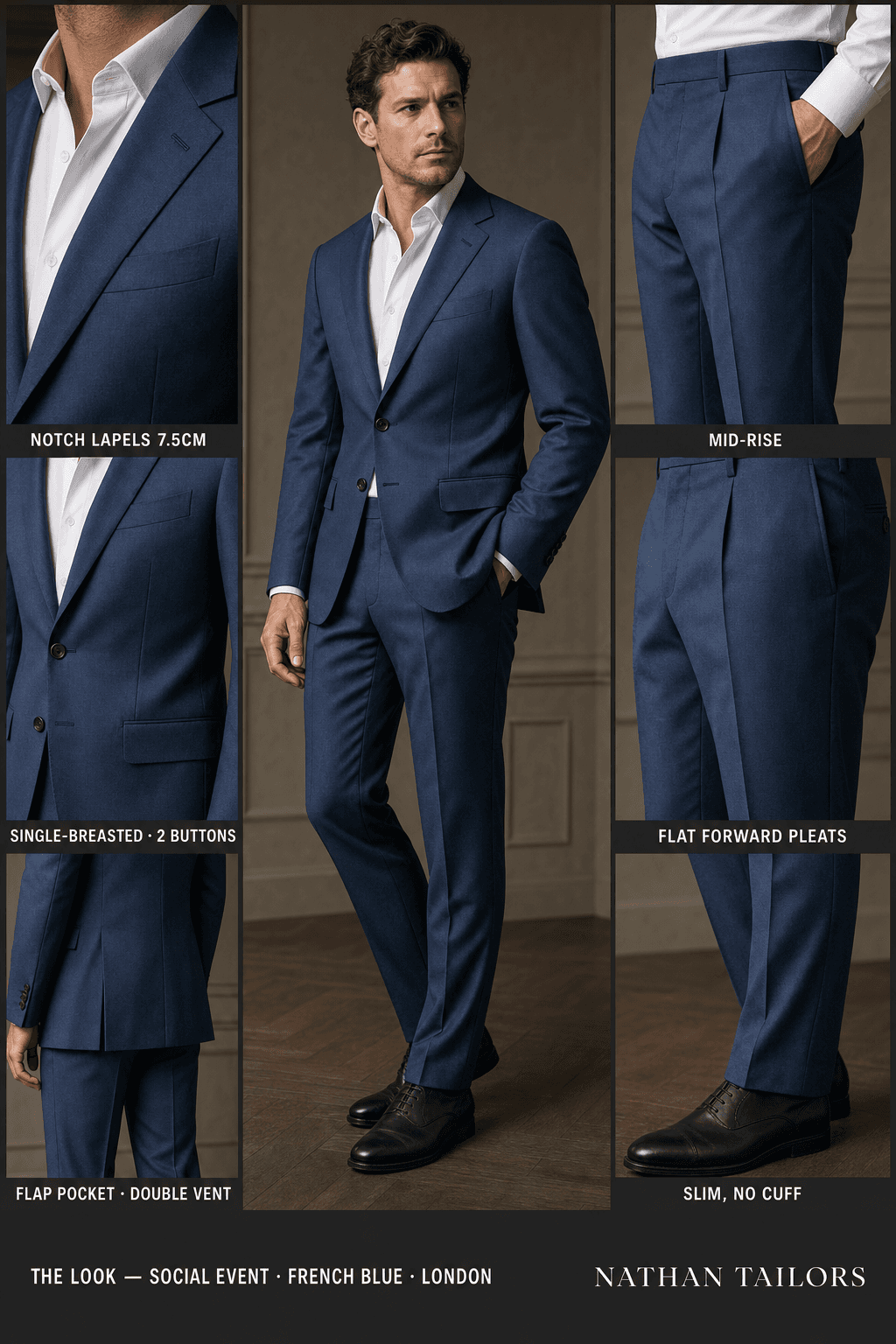 french blue single-breasted bespoke suit — custom tailored by Nathan Tailors, the Hoi An custom tailor