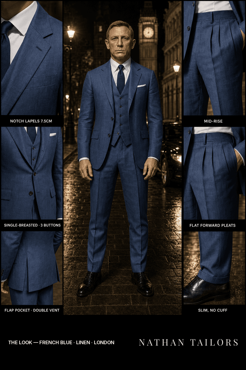 french blue single-breasted bespoke suit — custom tailored by Nathan Tailors, the Hoi An custom tailor