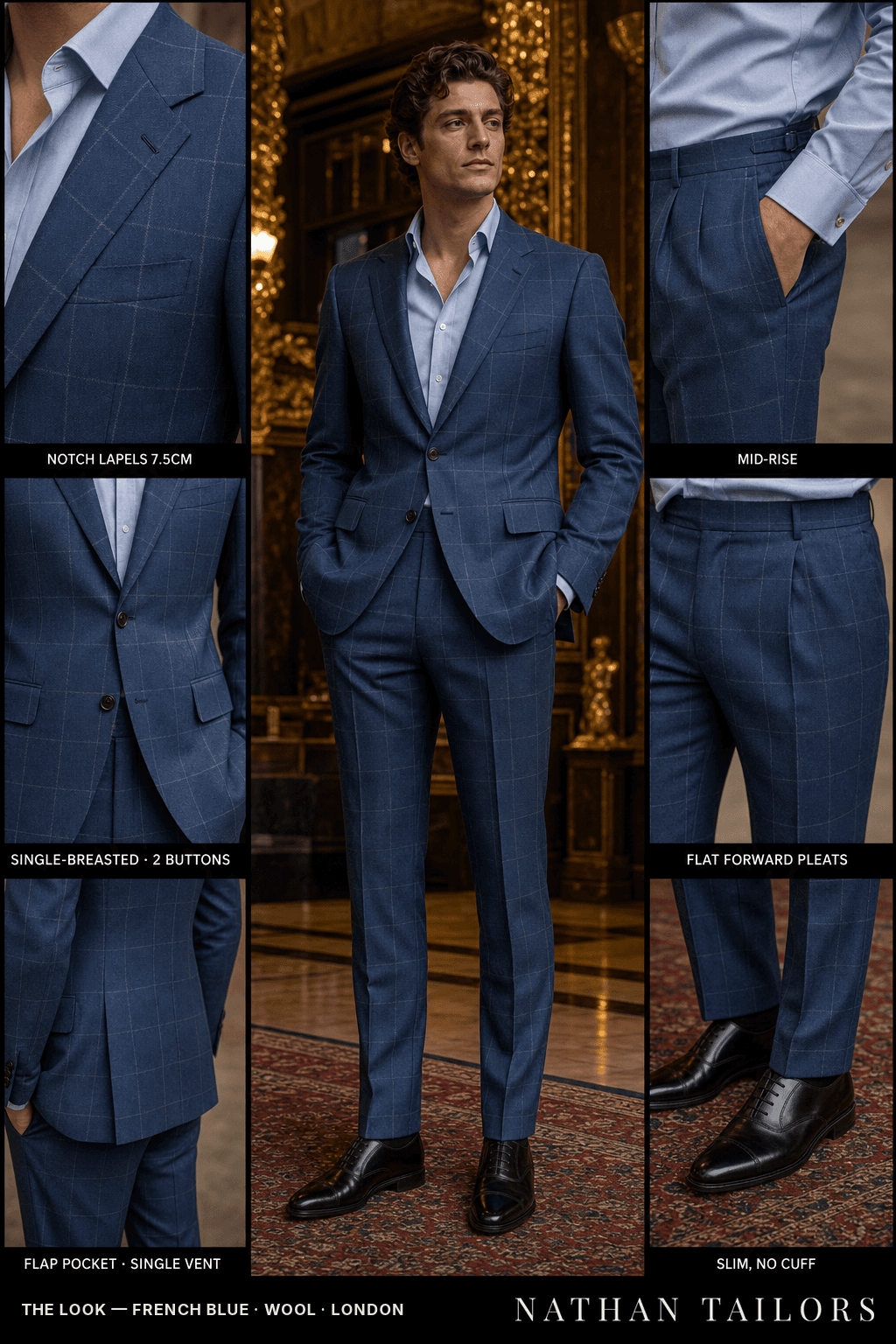 french blue windowpane single-breasted bespoke suit — custom tailored by Nathan Tailors, the Hoi An custom tailor