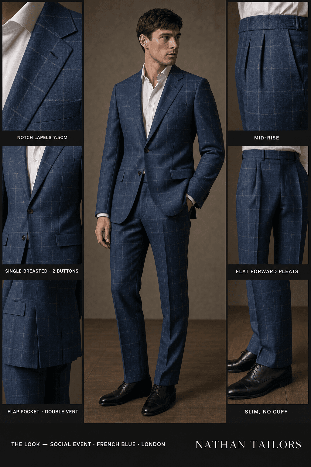 french blue windowpane single-breasted bespoke suit — custom tailored by Nathan Tailors, the Hoi An custom tailor
