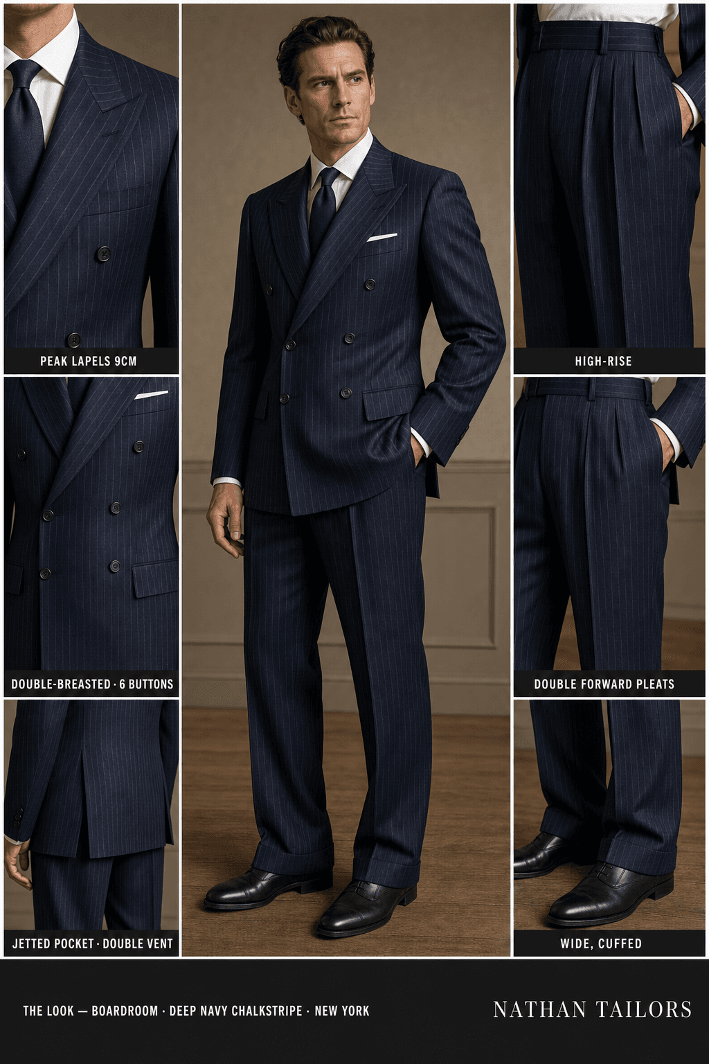 deep navy chalkstripe chalk_stripe double-breasted bespoke suit — custom tailored by Nathan Tailors, the Hoi An custom tailor