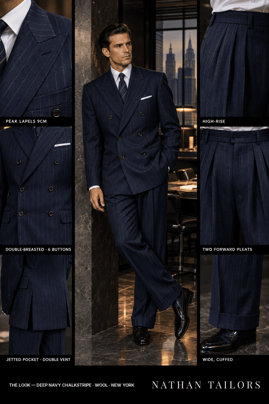 navy wool wedding-guest suit — Atelier render by Nathan Tailors