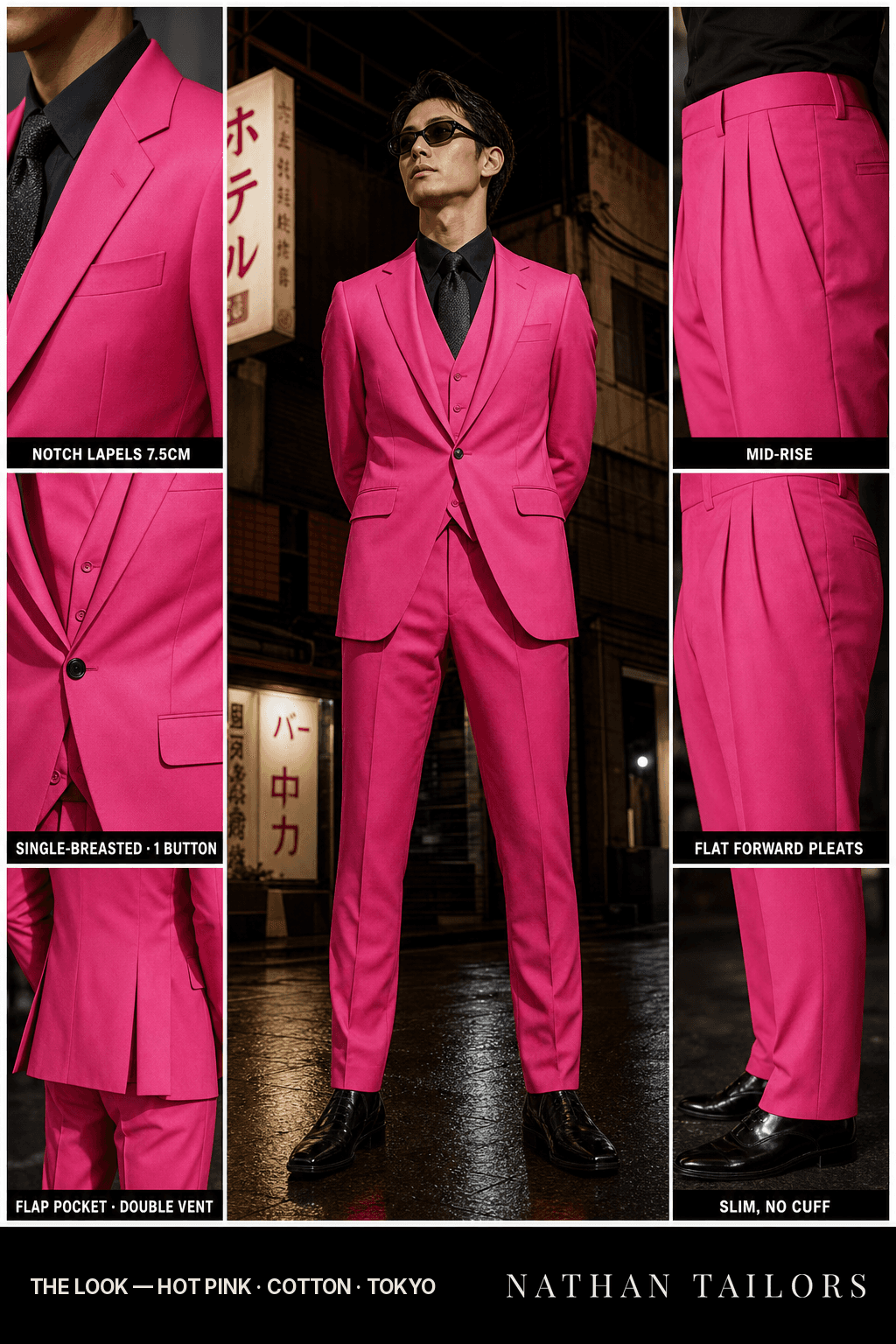 hot pink single-breasted bespoke suit — custom tailored by Nathan Tailors, the Hoi An custom tailor