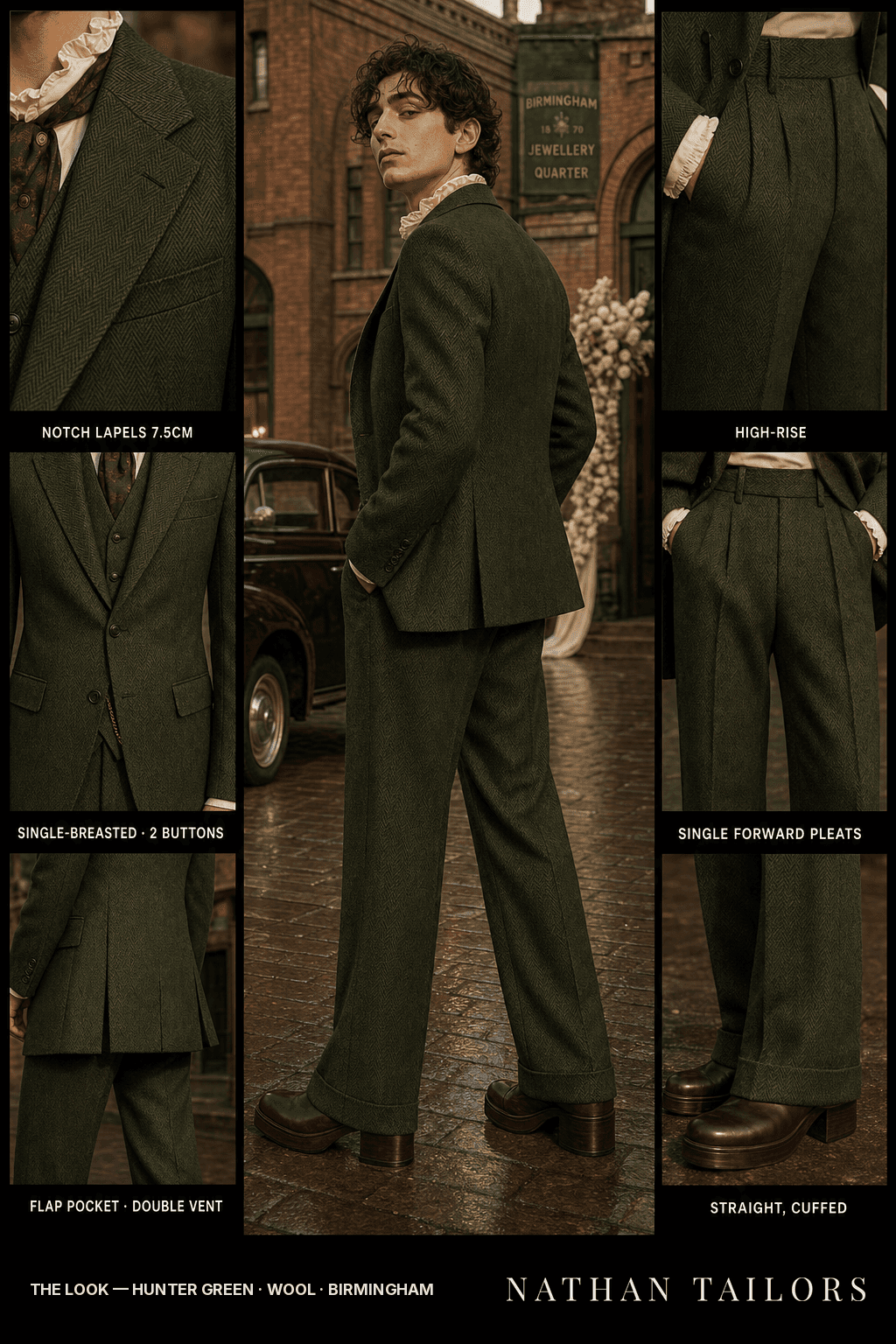 hunter green herringbone single-breasted bespoke suit — custom tailored by Nathan Tailors, the Hoi An custom tailor