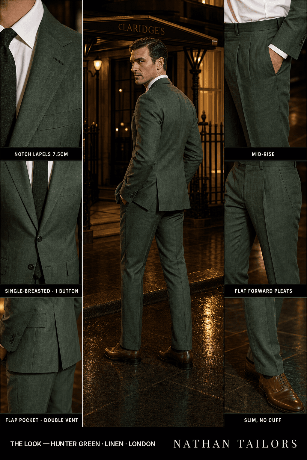 hunter green single-breasted bespoke suit — custom tailored by Nathan Tailors, the Hoi An custom tailor