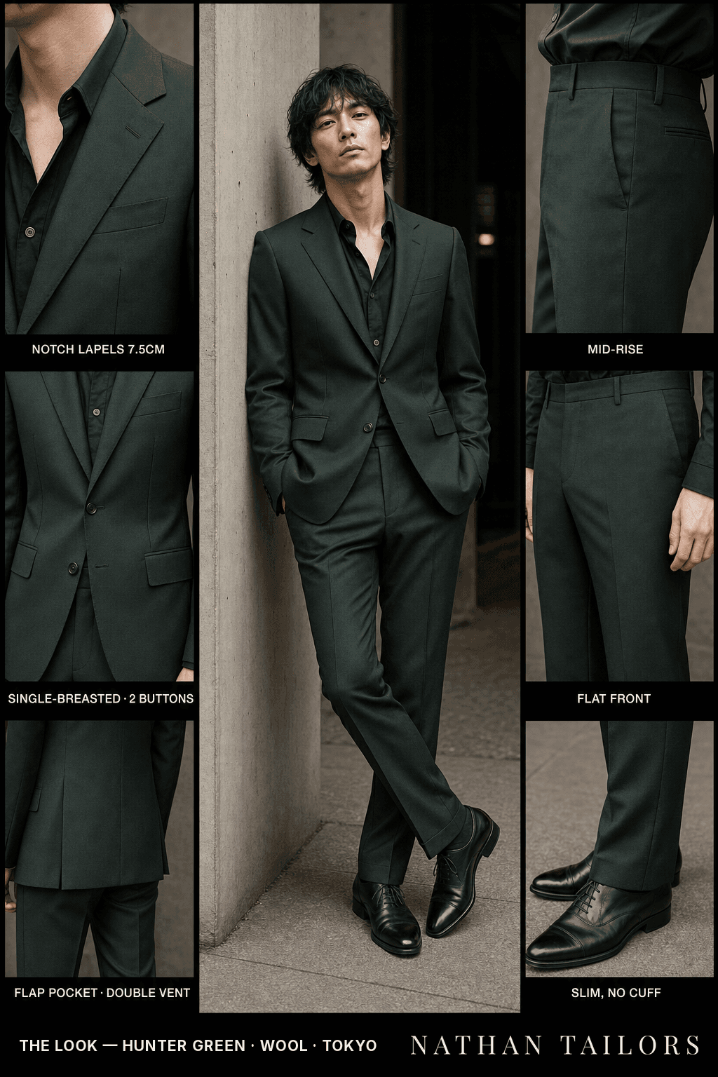 hunter green single-breasted bespoke suit — custom tailored by Nathan Tailors, the Hoi An custom tailor
