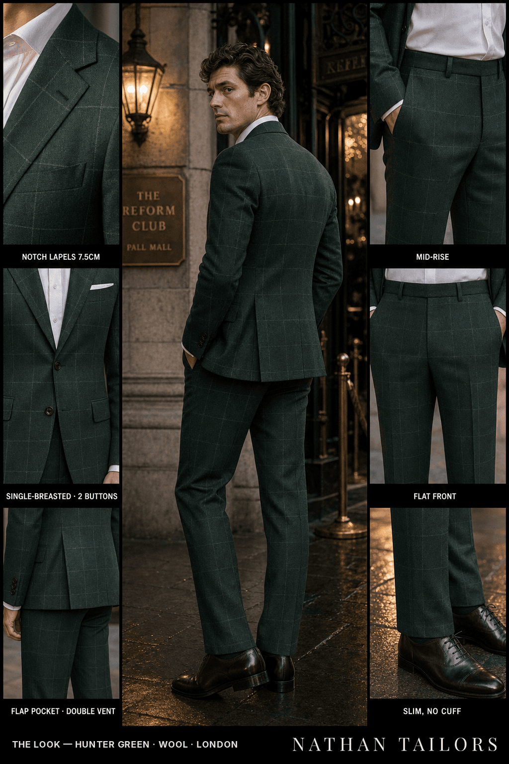 hunter green windowpane single-breasted bespoke suit — custom tailored by Nathan Tailors, the Hoi An custom tailor
