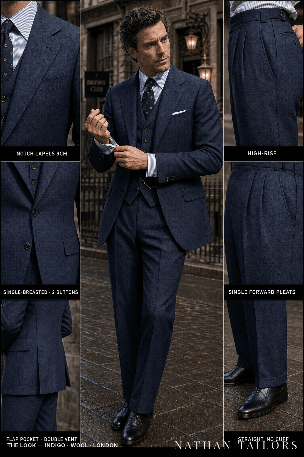 indigo birdseye single-breasted bespoke suit — custom tailored by Nathan Tailors, the Hoi An custom tailor