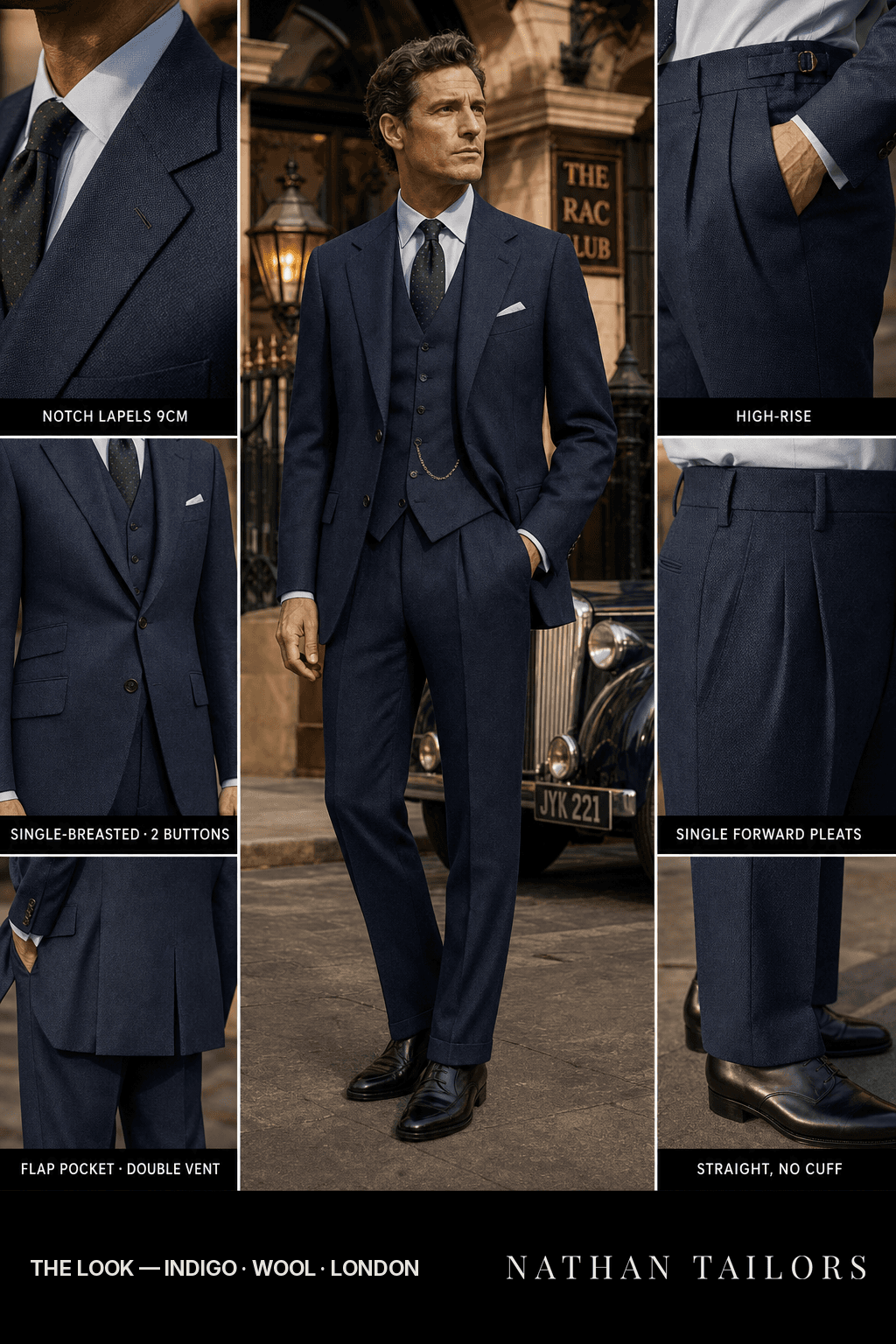 indigo birdseye single-breasted bespoke suit — custom tailored by Nathan Tailors, the Hoi An custom tailor