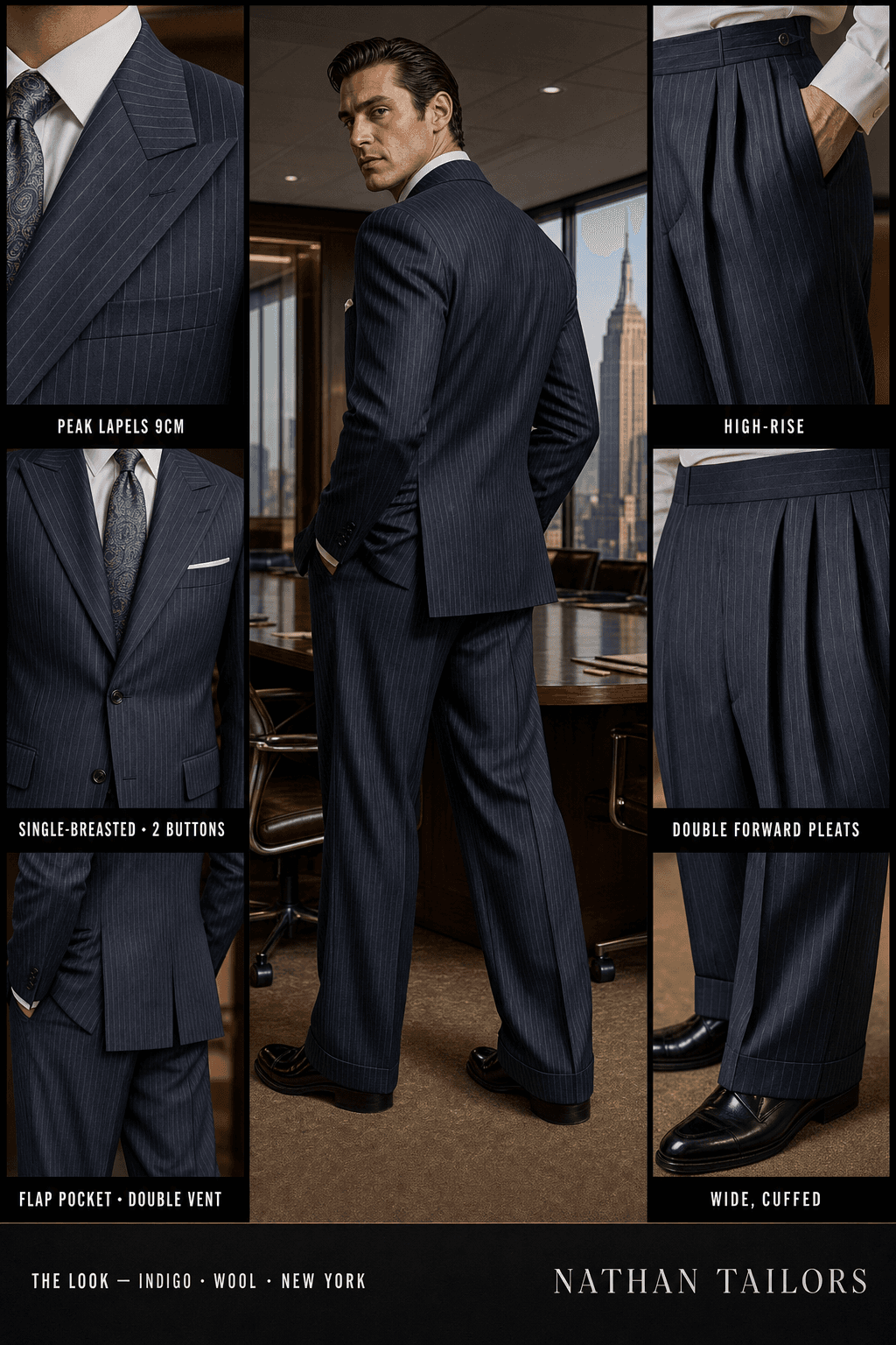 indigo pinstripe single-breasted bespoke suit — custom tailored by Nathan Tailors, the Hoi An custom tailor