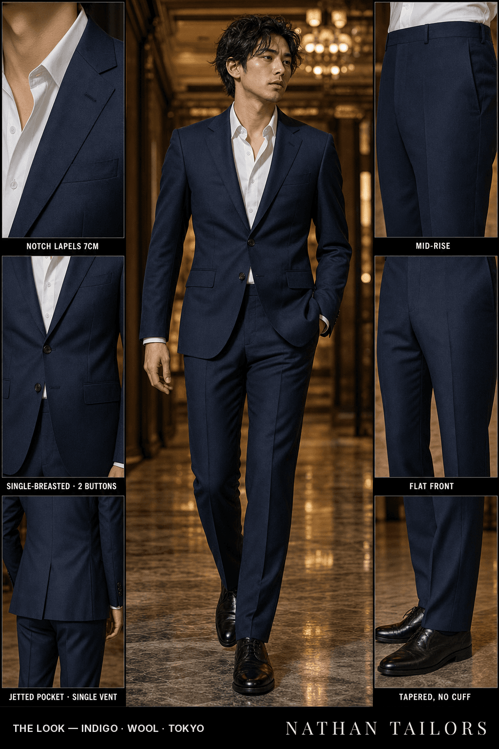 indigo single-breasted bespoke suit — custom tailored by Nathan Tailors, the Hoi An custom tailor