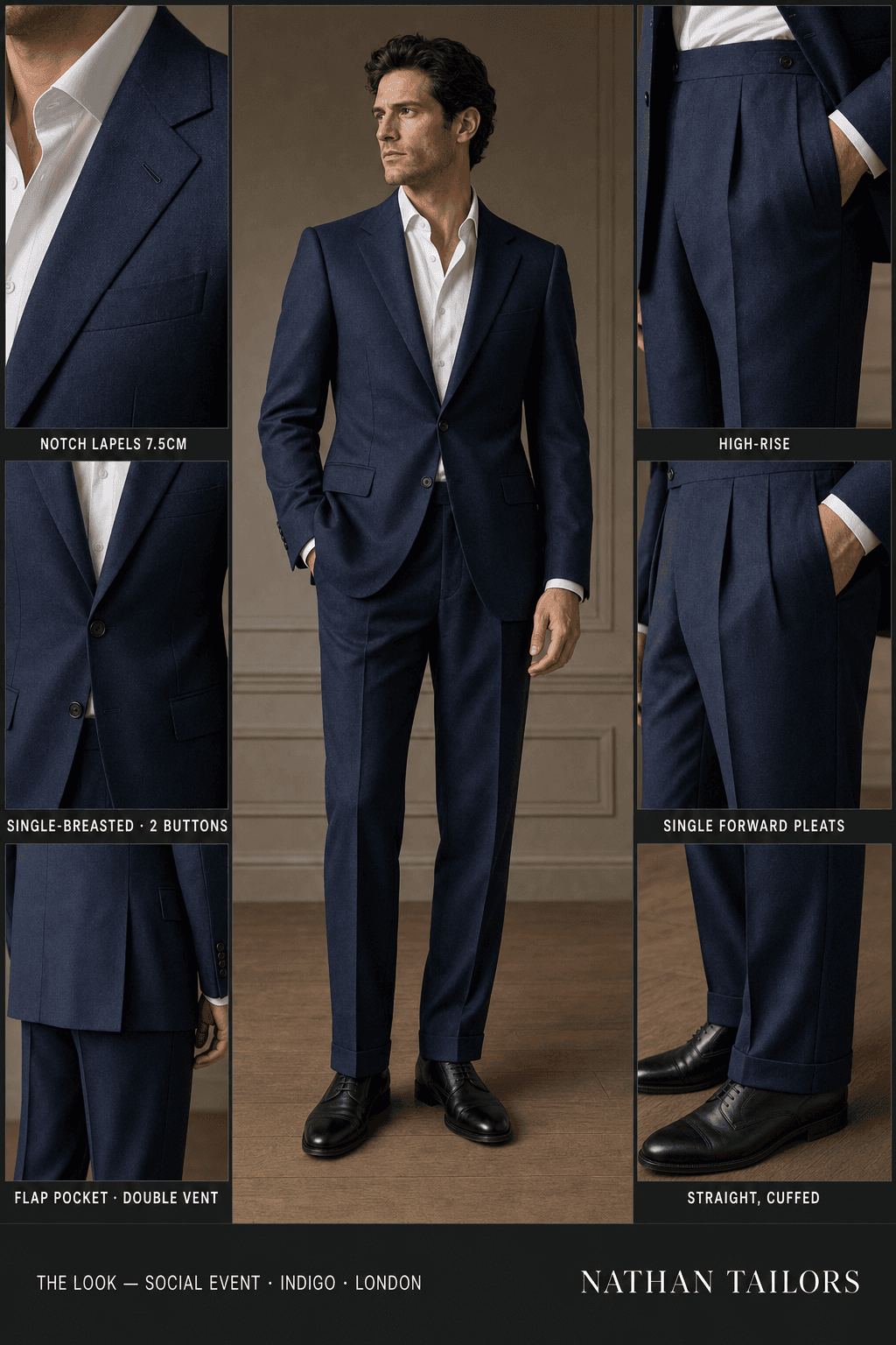 indigo single-breasted bespoke suit — custom tailored by Nathan Tailors, the Hoi An custom tailor