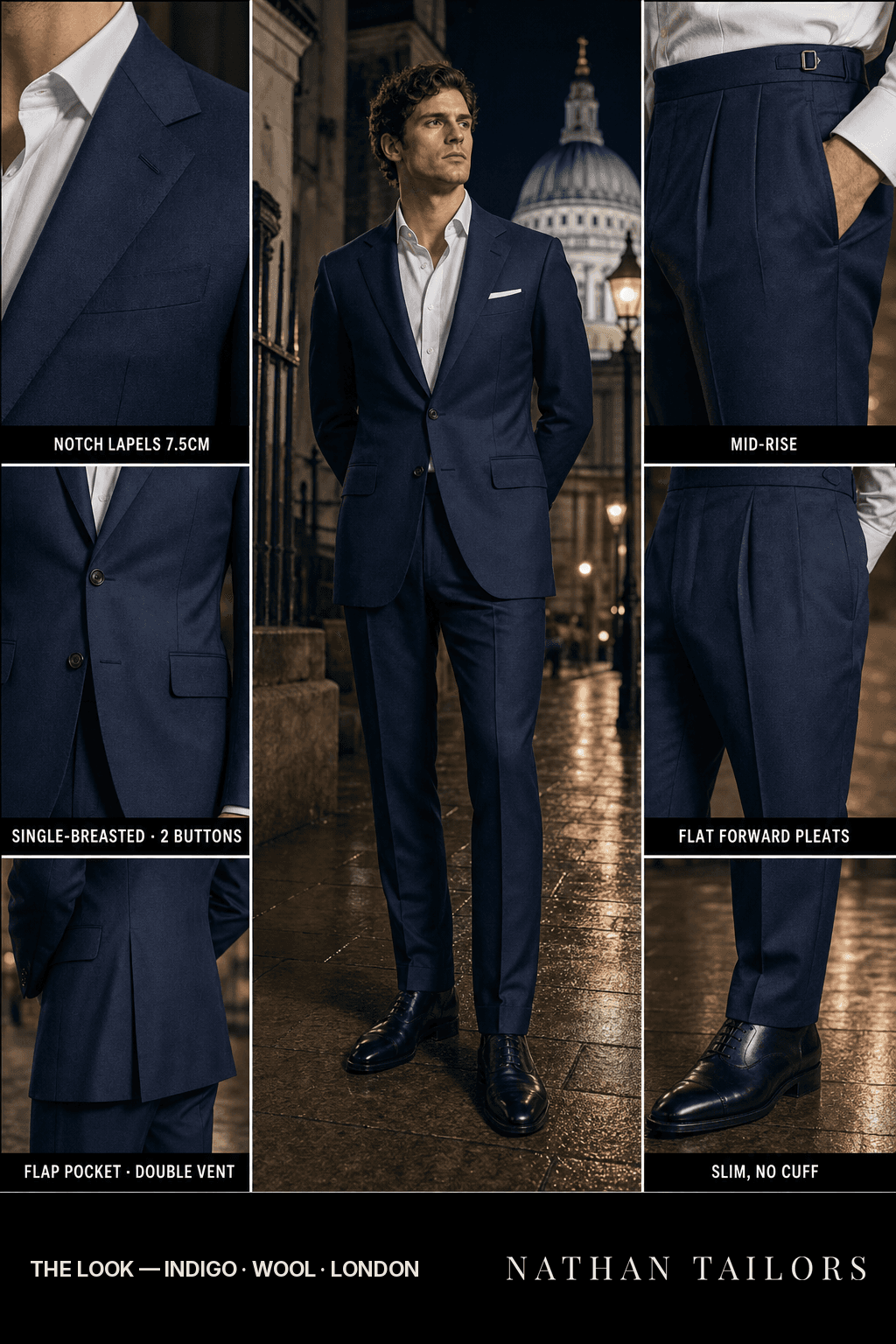 indigo single-breasted bespoke suit — custom tailored by Nathan Tailors, the Hoi An custom tailor