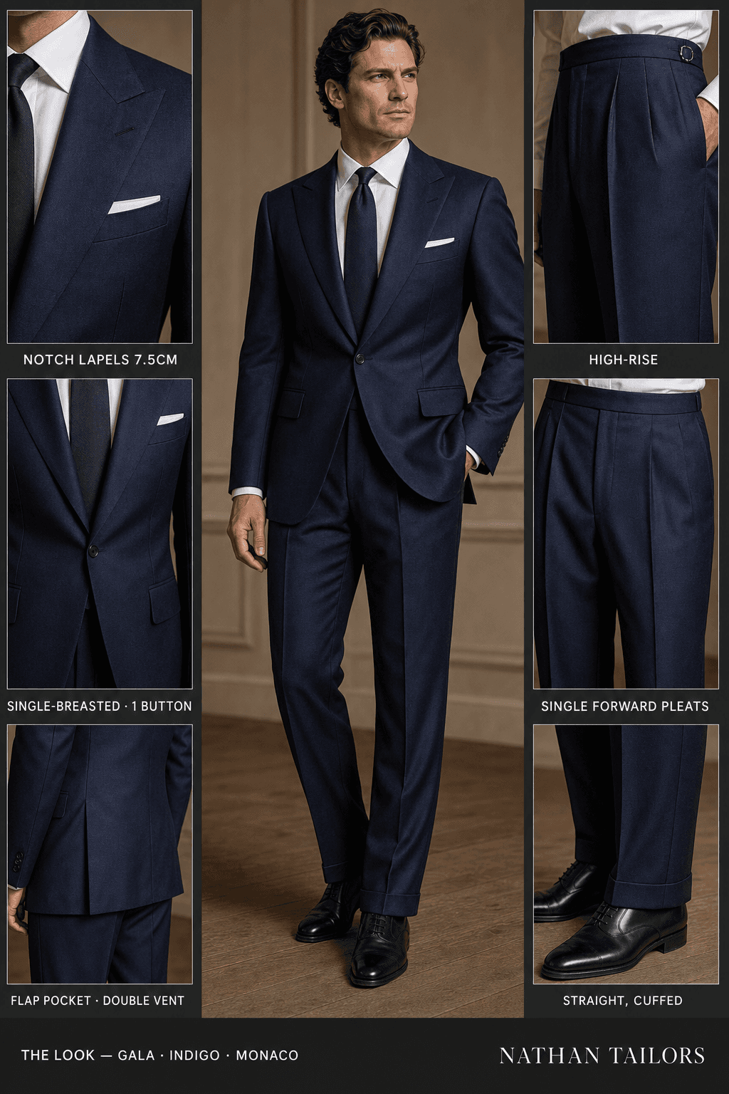 indigo single-breasted bespoke suit — custom tailored by Nathan Tailors, the Hoi An custom tailor