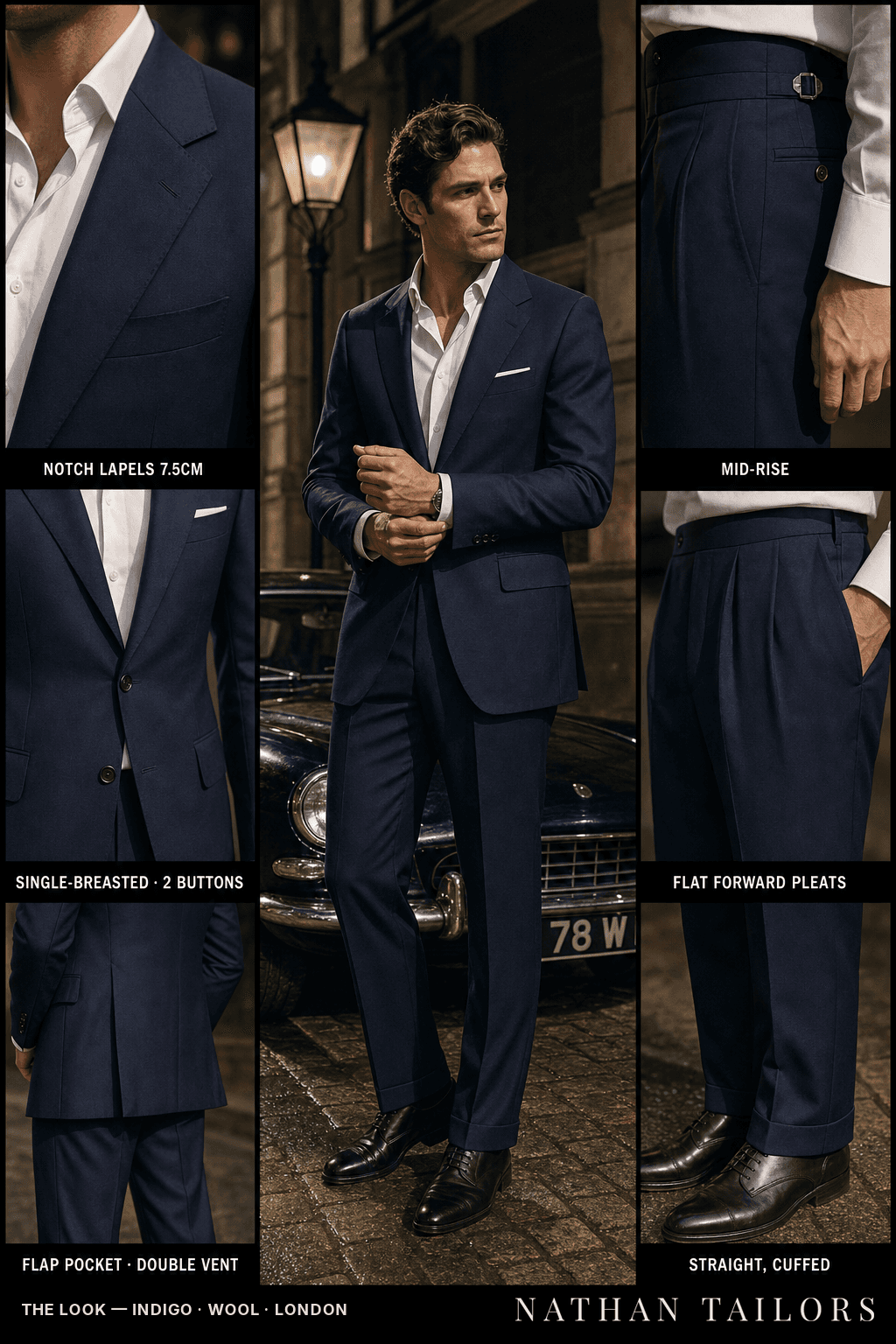 indigo single-breasted bespoke suit — custom tailored by Nathan Tailors, the Hoi An custom tailor