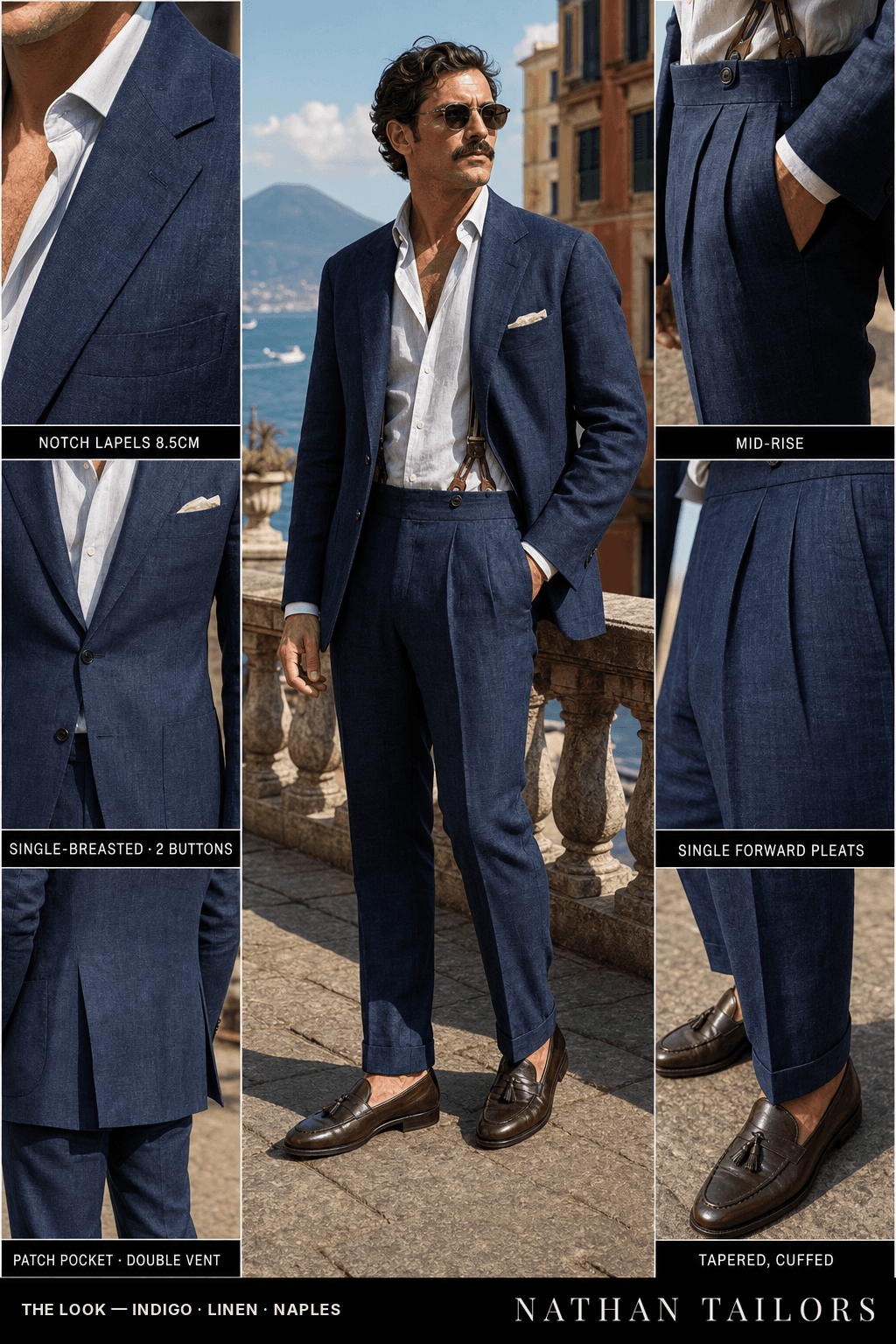indigo single-breasted bespoke suit — custom tailored by Nathan Tailors, the Hoi An custom tailor