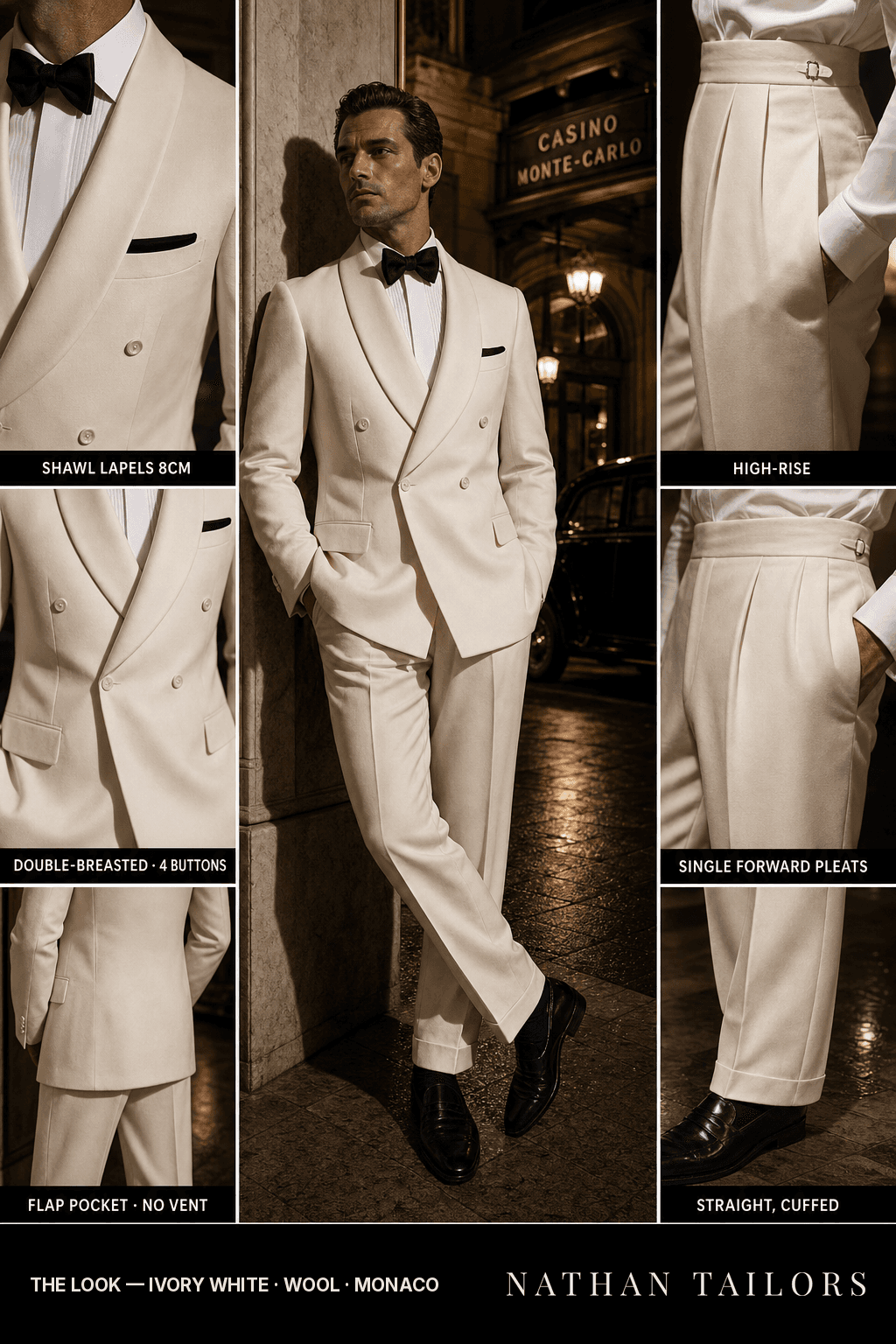 ivory white double-breasted bespoke suit — custom tailored by Nathan Tailors, the Hoi An custom tailor
