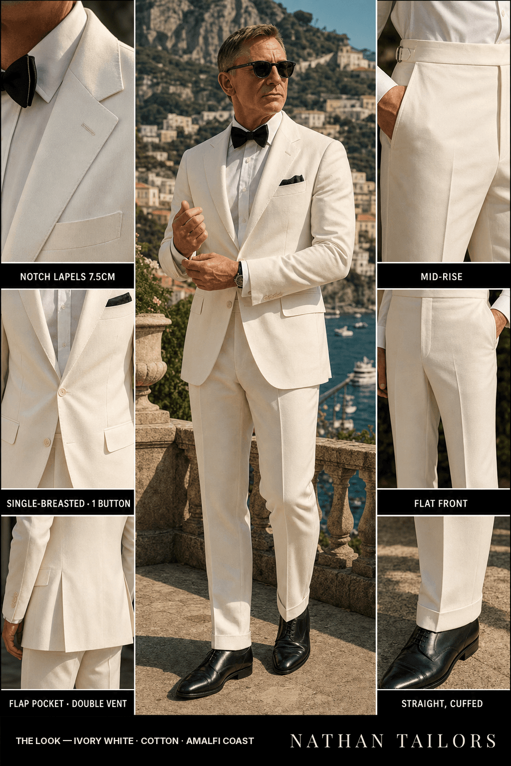 ivory white single-breasted bespoke suit — custom tailored by Nathan Tailors, the Hoi An custom tailor