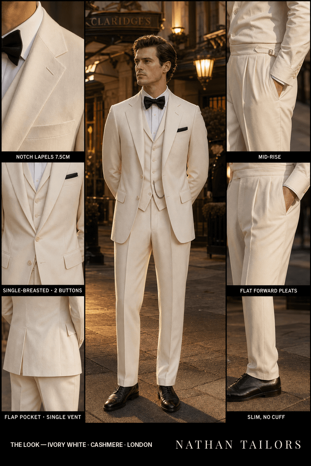 ivory white single-breasted bespoke suit — custom tailored by Nathan Tailors, the Hoi An custom tailor