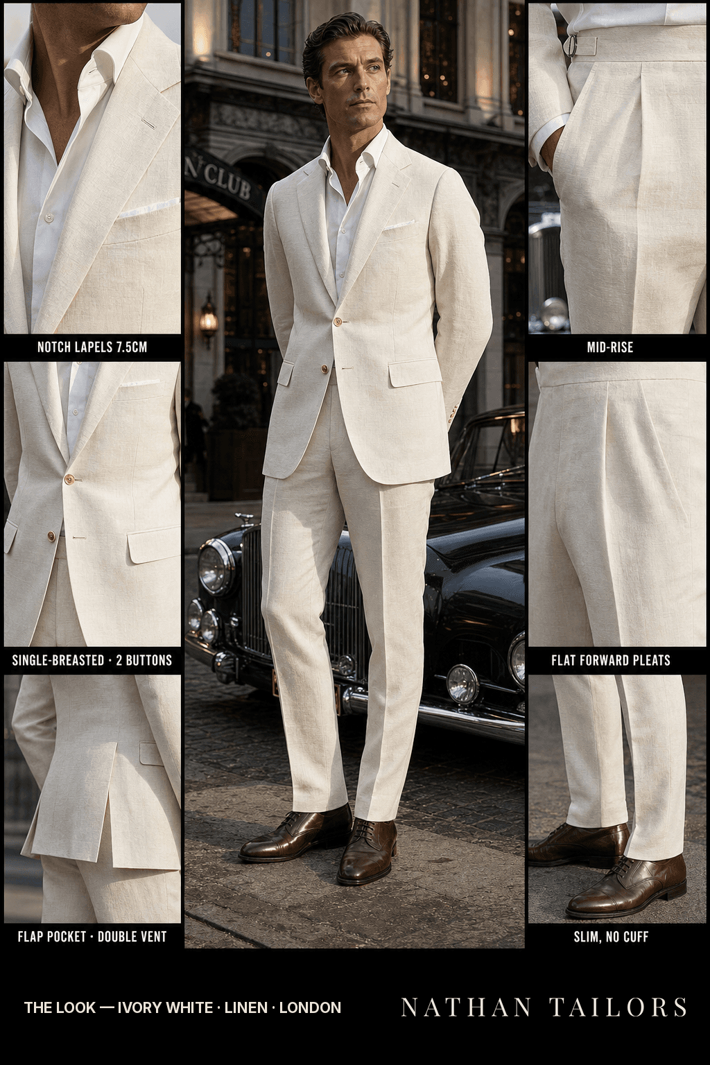 ivory white single-breasted bespoke suit — custom tailored by Nathan Tailors, the Hoi An custom tailor