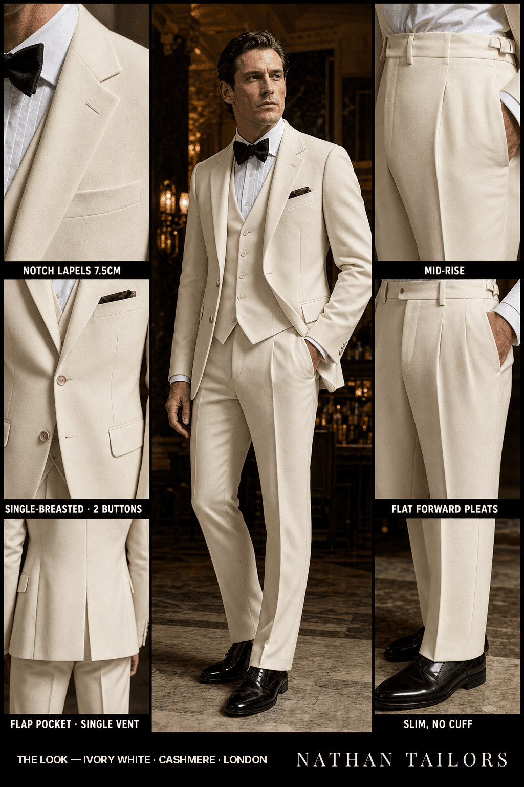 ivory white single-breasted suit — Nathan Tailors Hoi An tailor Atelier render