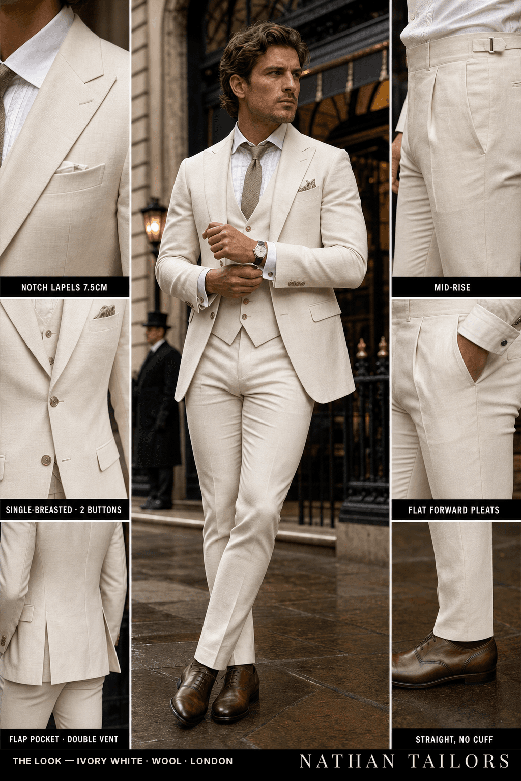 ivory white single-breasted bespoke suit — custom tailored by Nathan Tailors, the Hoi An custom tailor