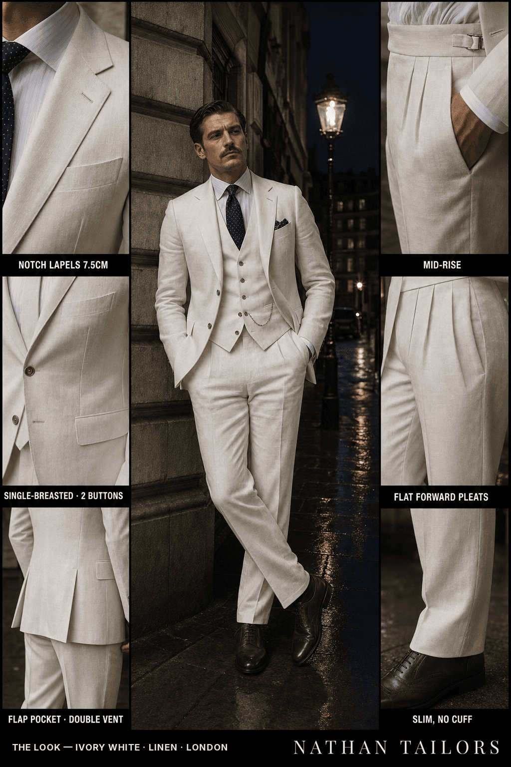 ivory white single-breasted bespoke suit — custom tailored by Nathan Tailors, the Hoi An custom tailor