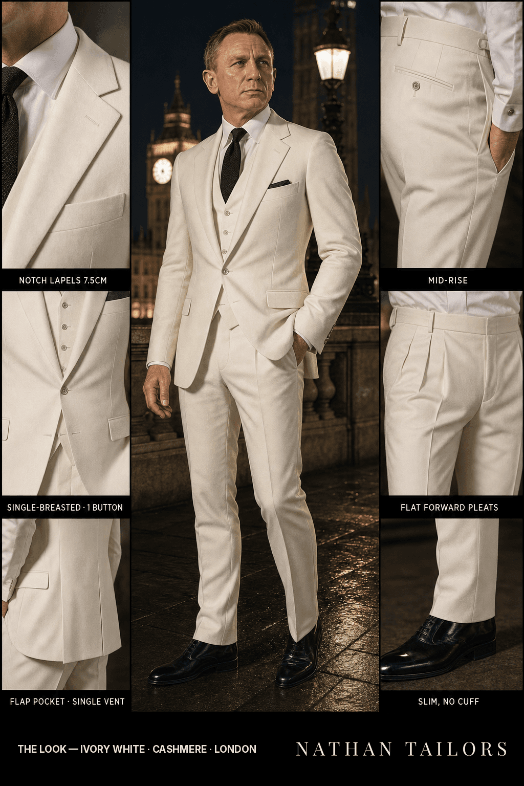 ivory white single-breasted bespoke suit — custom tailored by Nathan Tailors, the Hoi An custom tailor